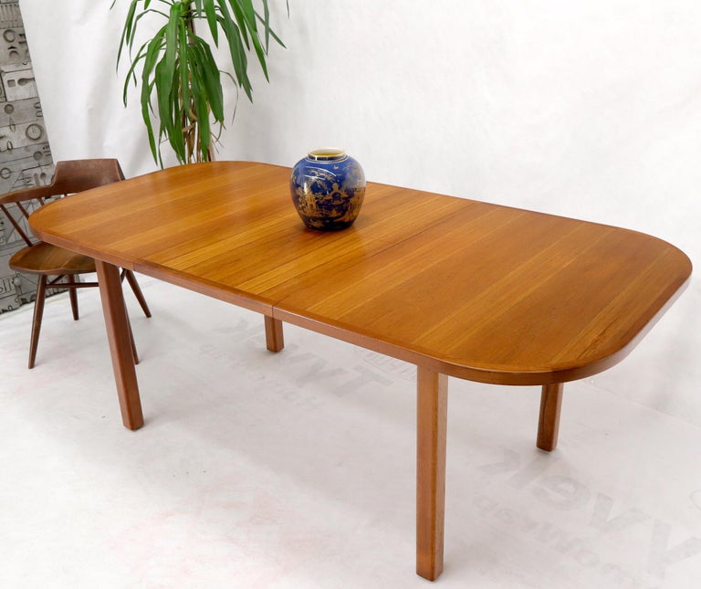 Rectangle Round Corners Teak Midcentury Danish Modern Dining Table Pop Up Leaf For Sale at 1stDibs