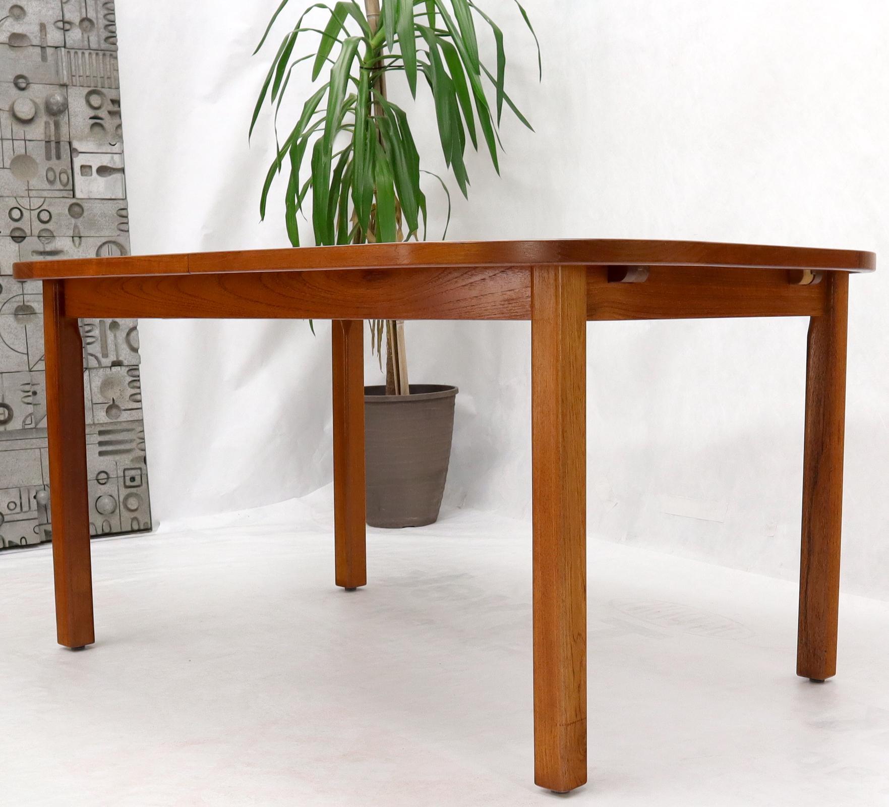 20th Century Rectangle Round Corners Teak Midcentury Danish Modern Dining Table Pop Up Leaf For Sale