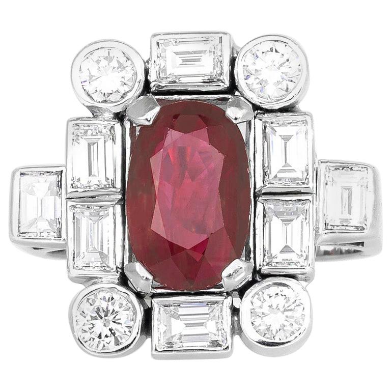 Rectangle Ruby and Diamond Ring For Sale