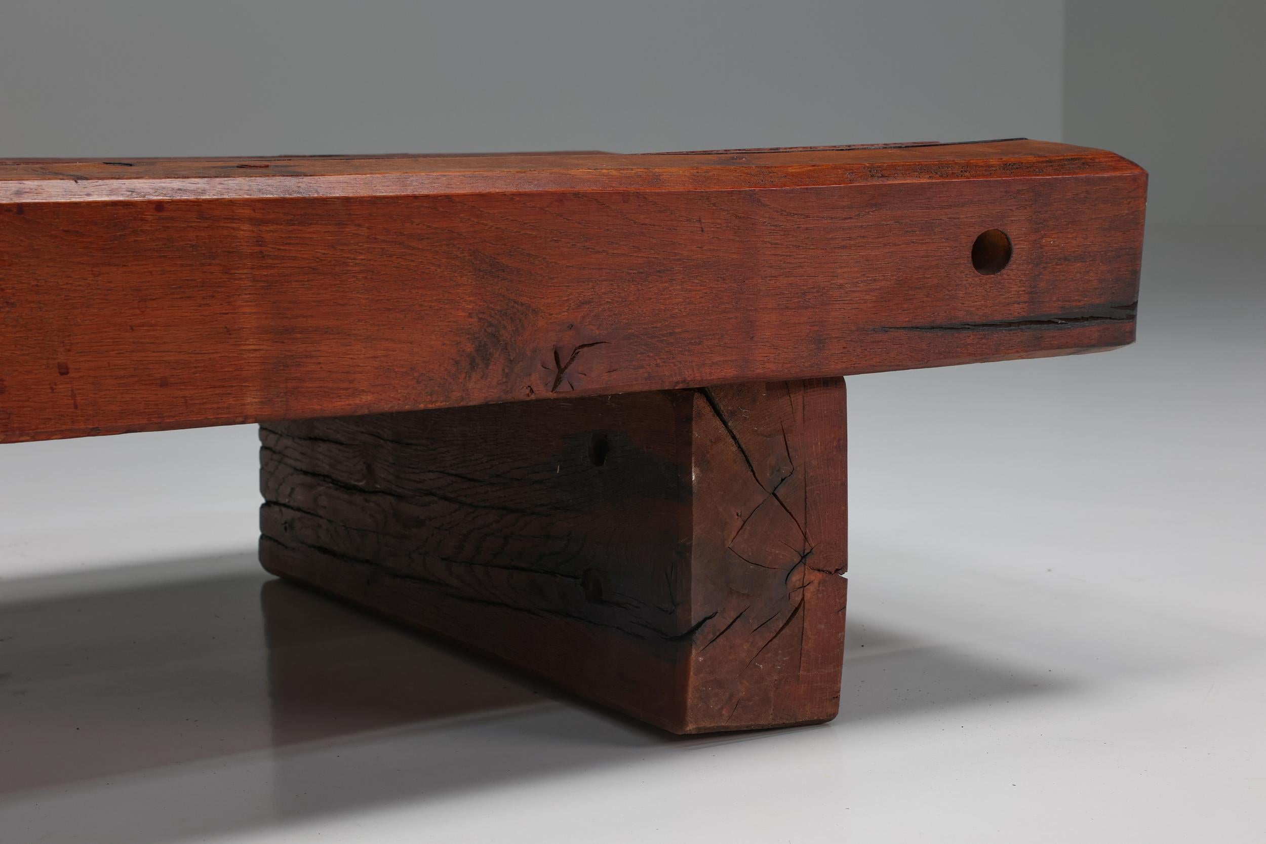 Mid-20th Century Rectangle Rustic Wood Coffee Table, Brutalist, Wabi-Sabi, Italy, 1940's For Sale