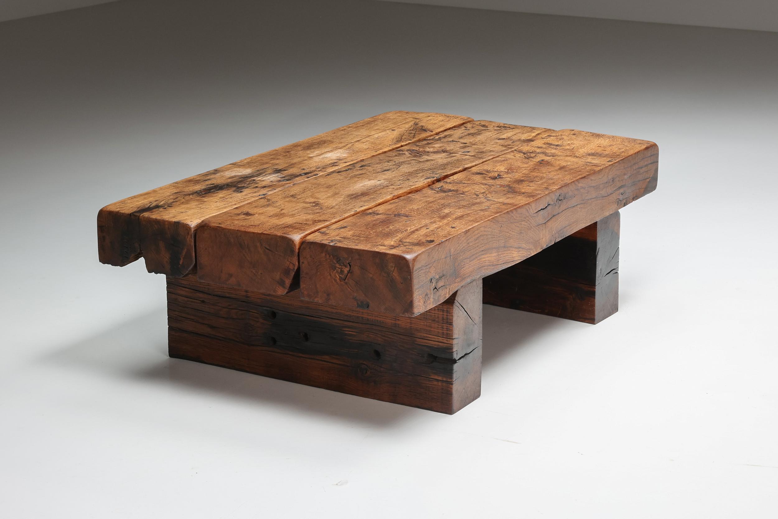 Rectangle Rustic Wood Coffee Table, France, Wabi-Sabi Insp, 1950's In Excellent Condition In Antwerp, BE
