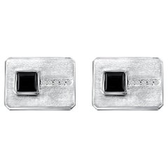 Diamante a forma di rettangolo e onice A Link in oro bianco 14k