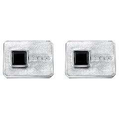 Rectangle Shaped Diamond & Onyx Cuff Links 14k White Gold