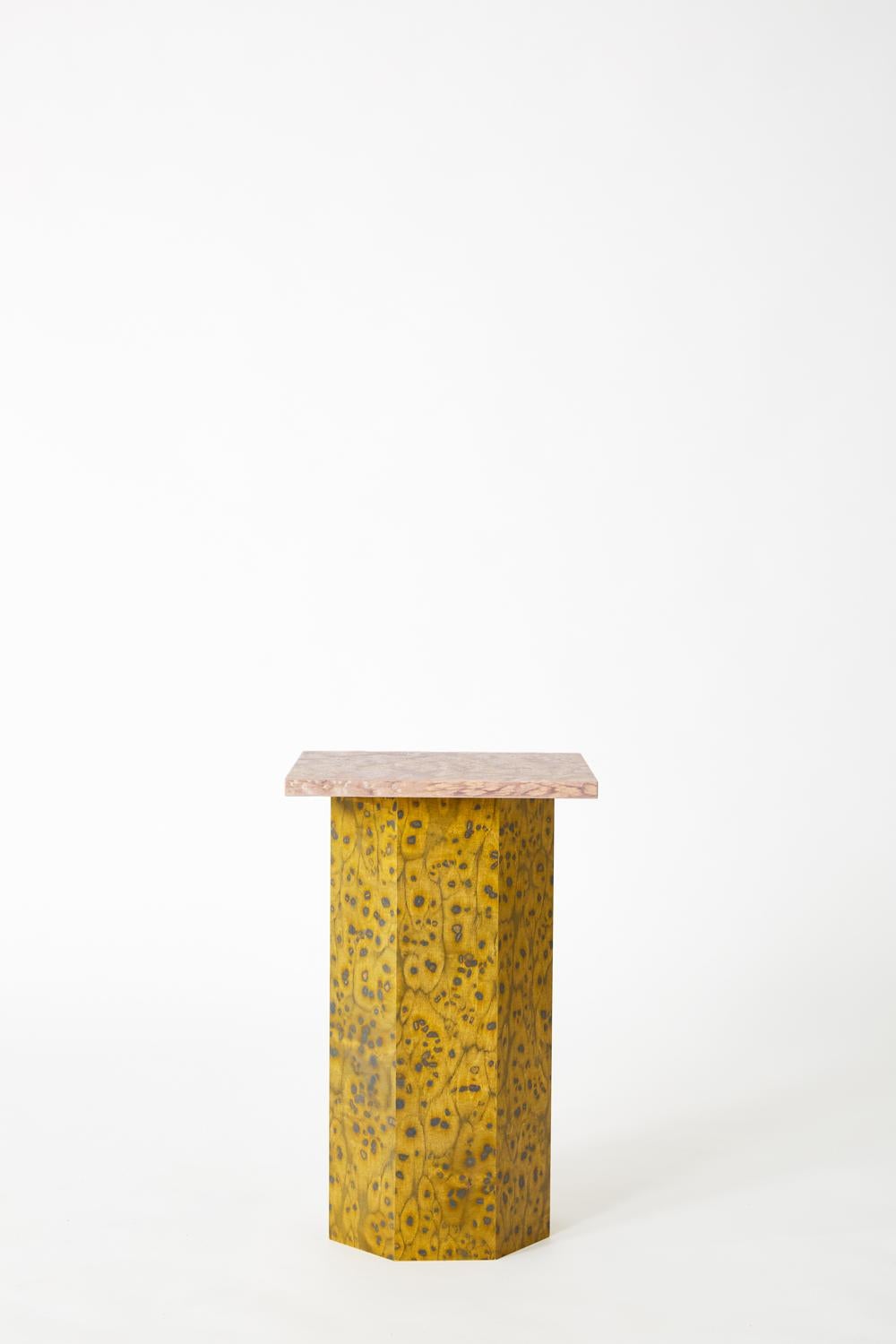 Rectangle Slim Osis Septagon base side table by Llot Llov
Dimensions: 40 x 40 x H 52 cm
Materials: core board birch


With OSIS Edition 5 LLOT LLOV is deepening the understanding of the impact of salt and pigment. Colour and surface patterns