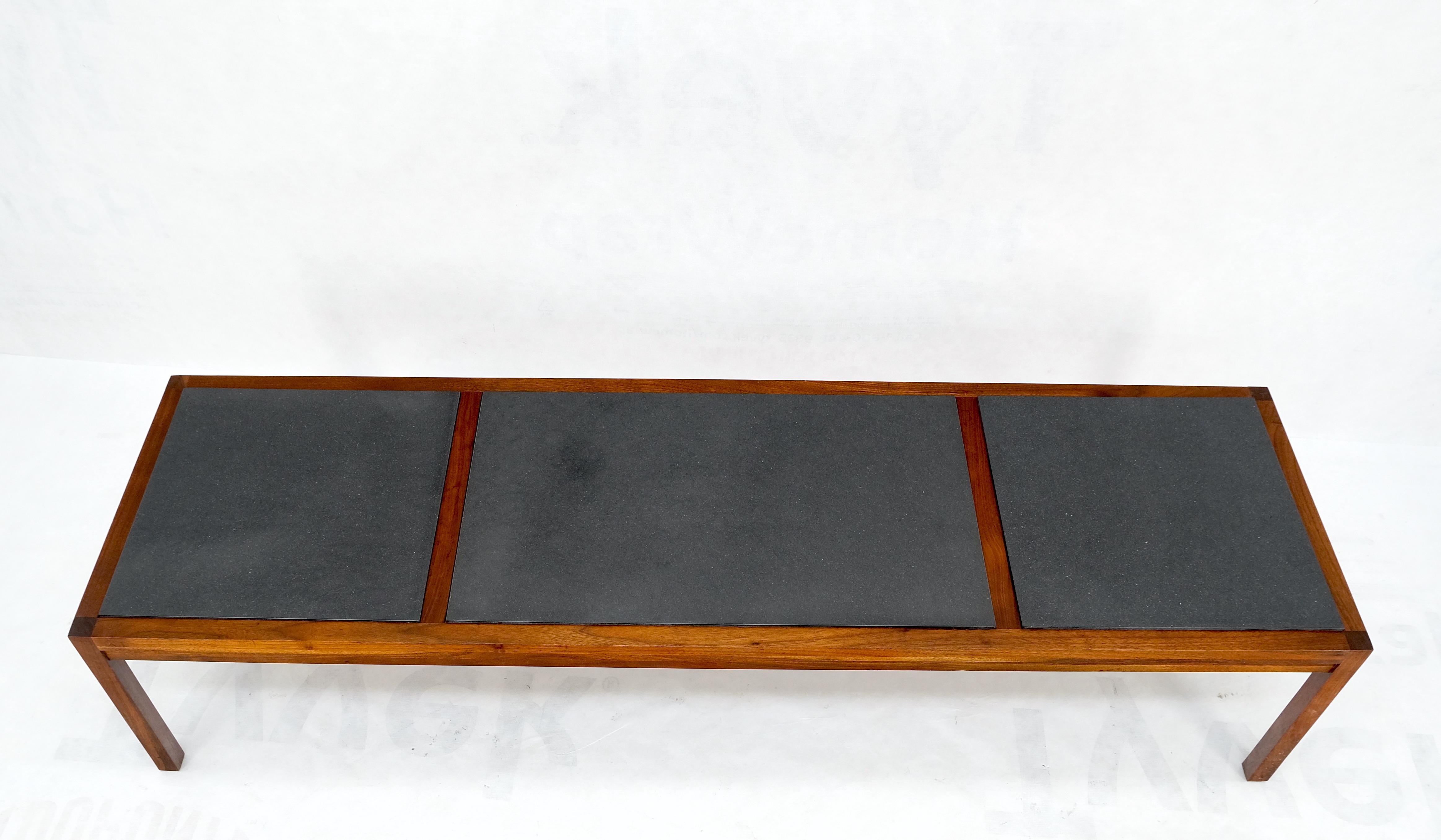 20th Century Rectangle Solid Oiled Walnut Frame Slate Top Mid-Century Modern Coffee Table