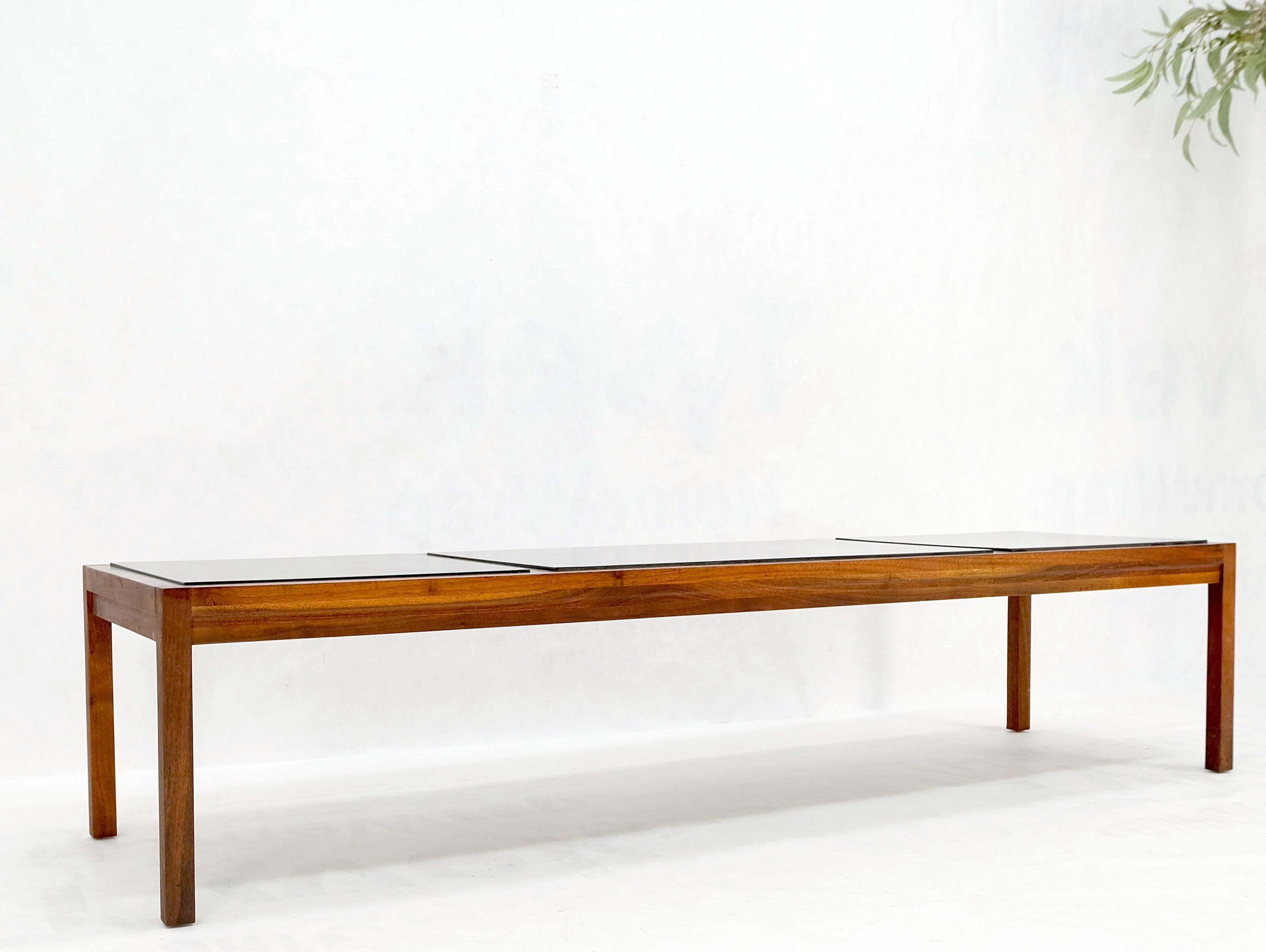Stone Rectangle Solid Oiled Walnut Frame Slate Top Mid-Century Modern Coffee Table