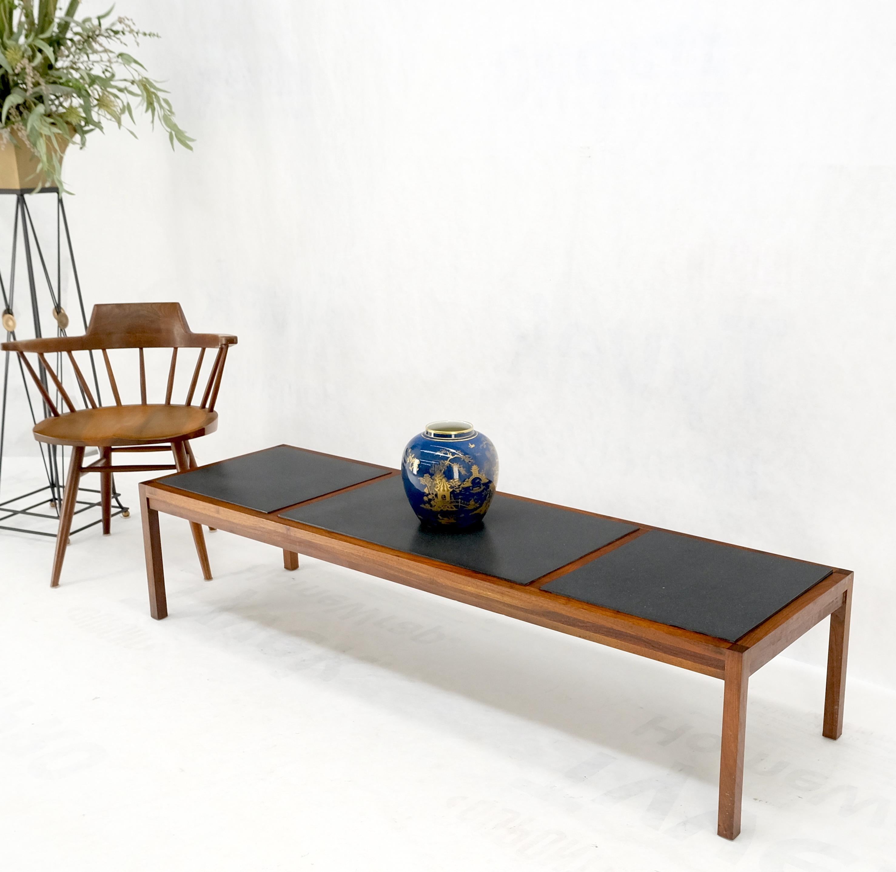 Rectangle Solid Oiled Walnut Frame Slate Top Mid-Century Modern Coffee Table 2