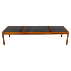 Rectangle Solid Oiled Walnut Frame Slate Top Mid-Century Modern Coffee Table