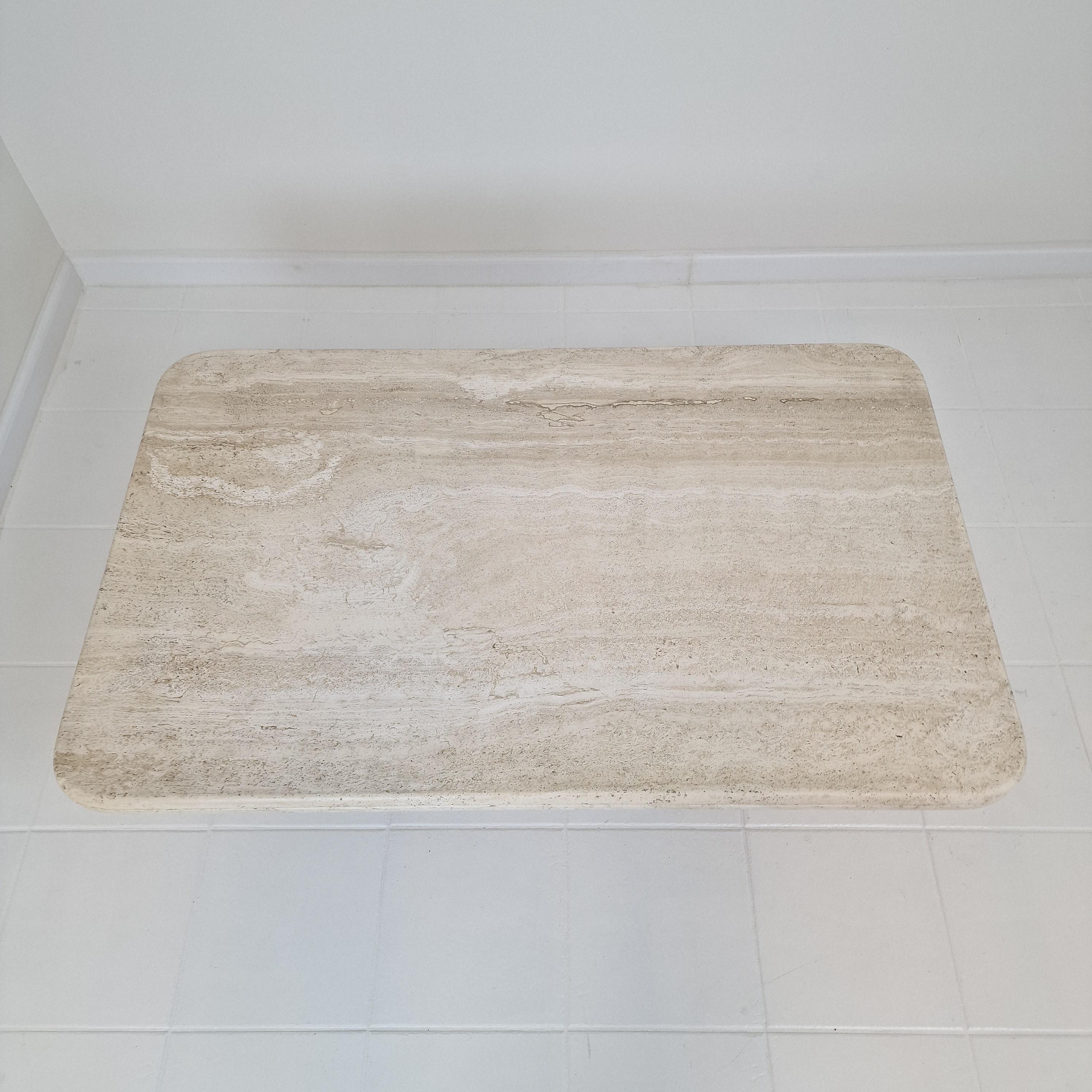 Table basse ou d'appoint rectangulaire en travertin, Italie années 1980 en vente 2