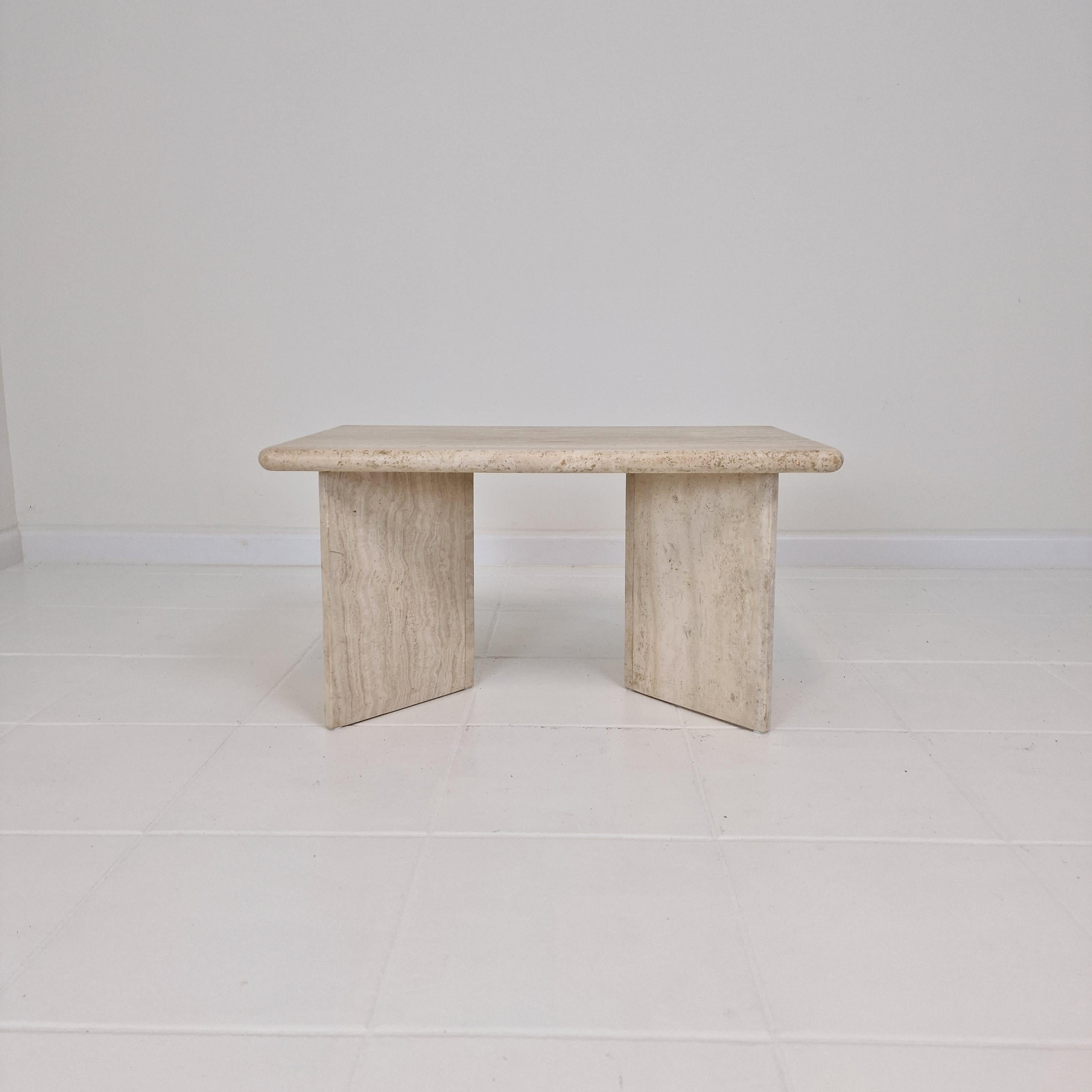 Hand-Crafted Rectangle Travertine Coffee or Side Table, Italy 1980s For Sale