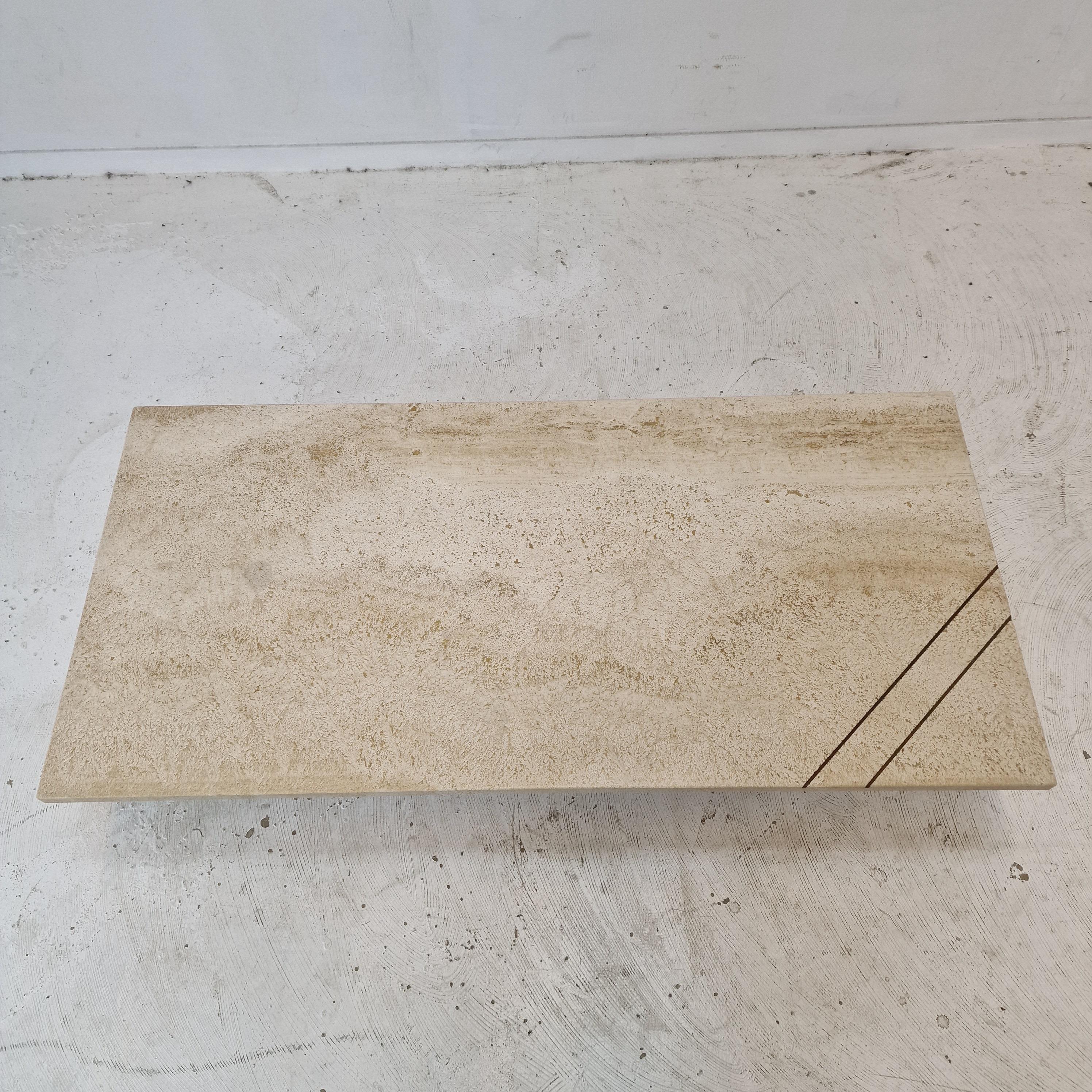 Table basse ou d'appoint rectangulaire en travertin avec laiton, Italie années 1980 en vente 3