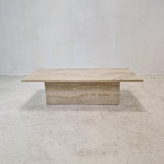 Rectangle Travertine Coffee or Side Table with Brass, Italy 1980s