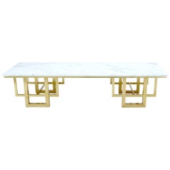 Rectangle White Marble Coffee Table on Polished Brass Base