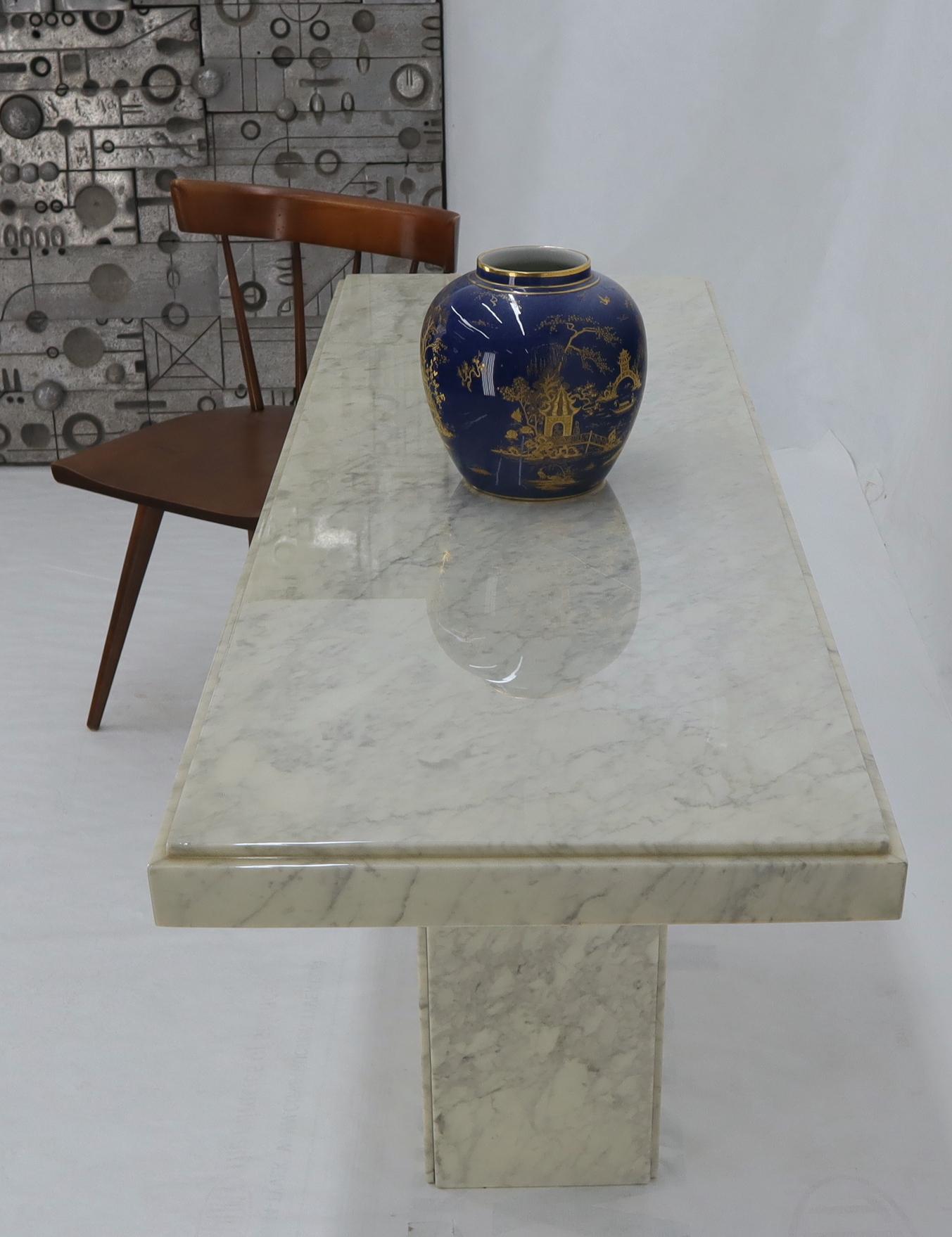 Rectangle White Marble Top Pedestal Base Console Sofa Table For Sale 1