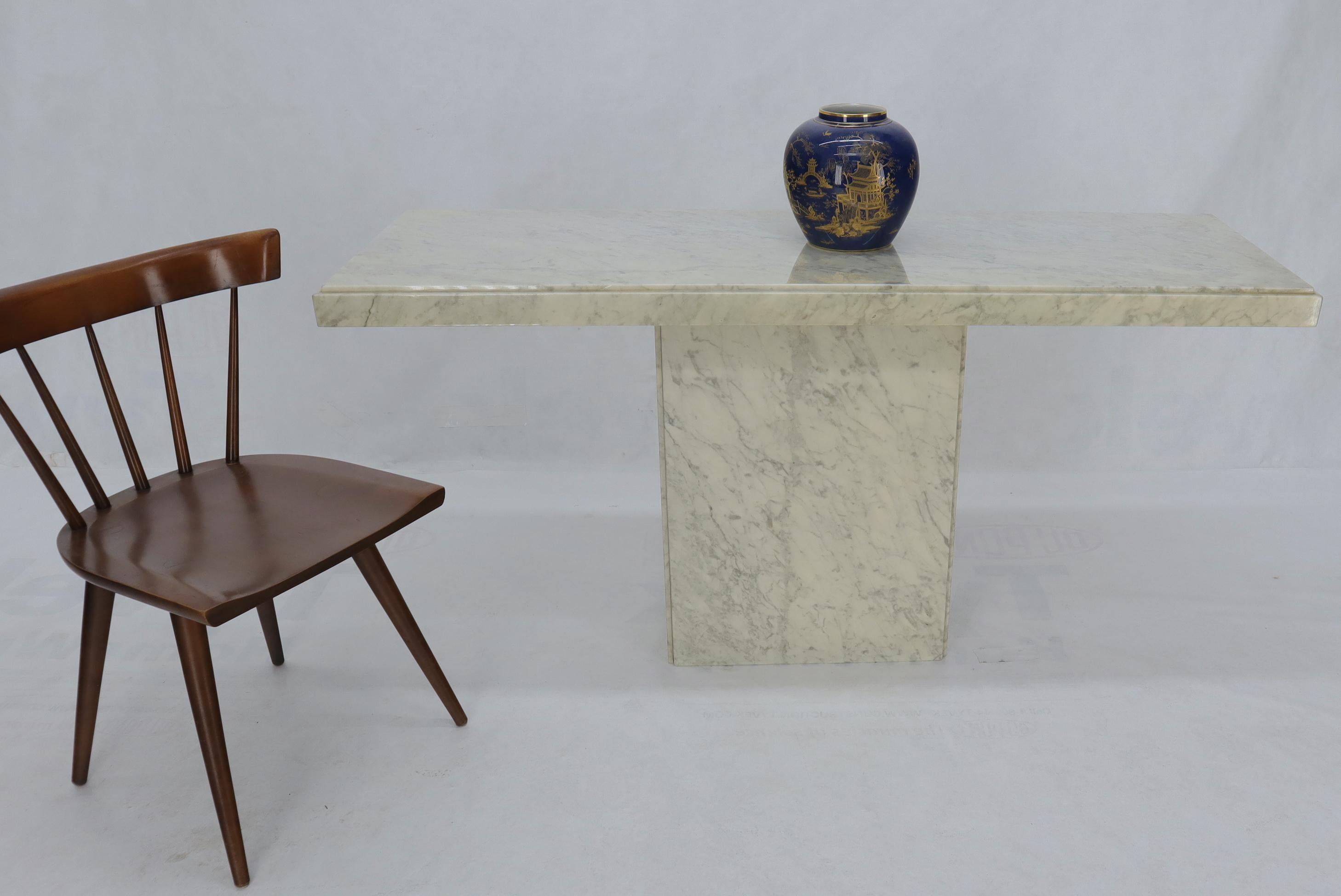 Mid-Century Modern white marble top on pedestal base console sofa occasional side hall table.