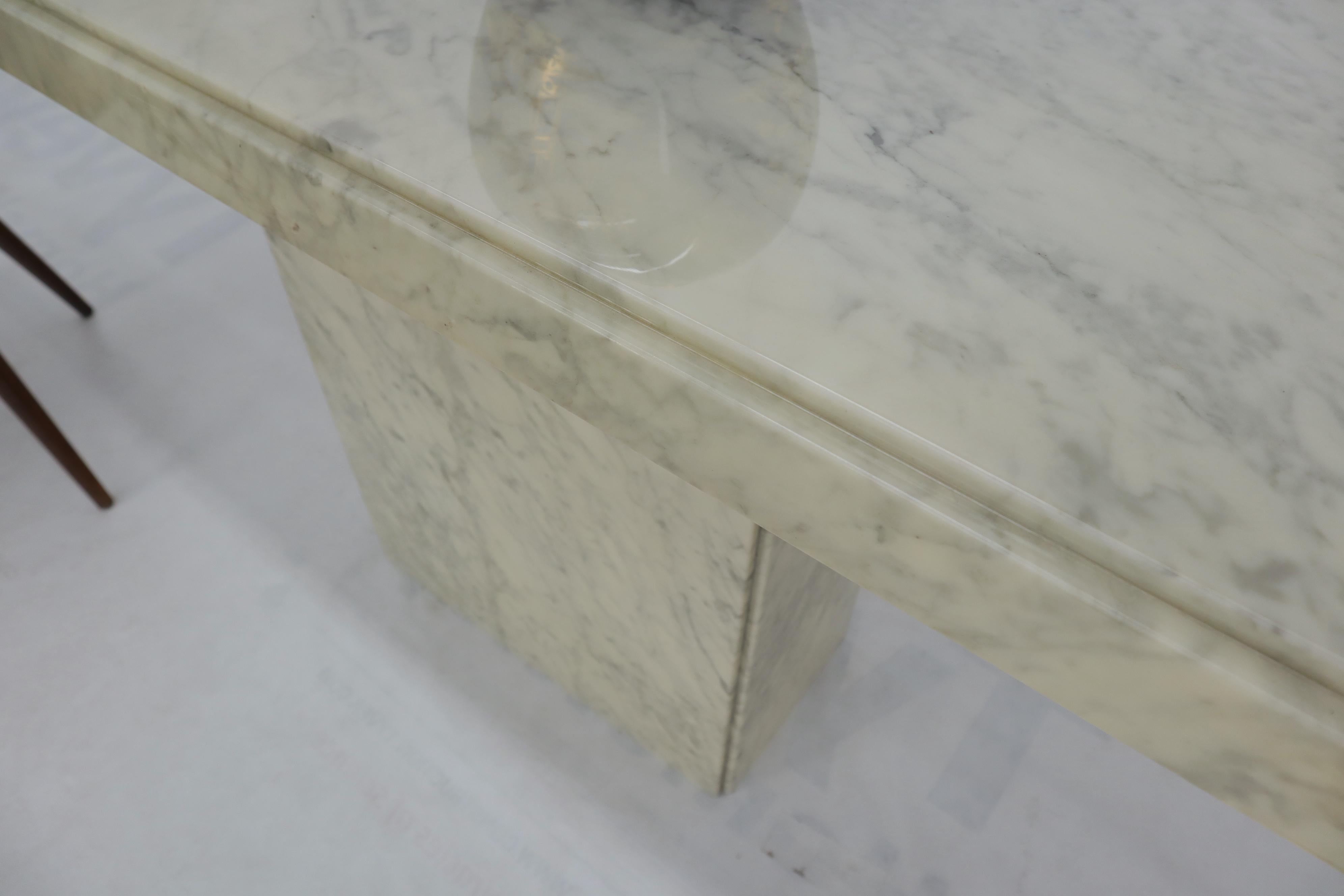 Italian Rectangle White Marble Top Pedestal Base Console Sofa Table For Sale