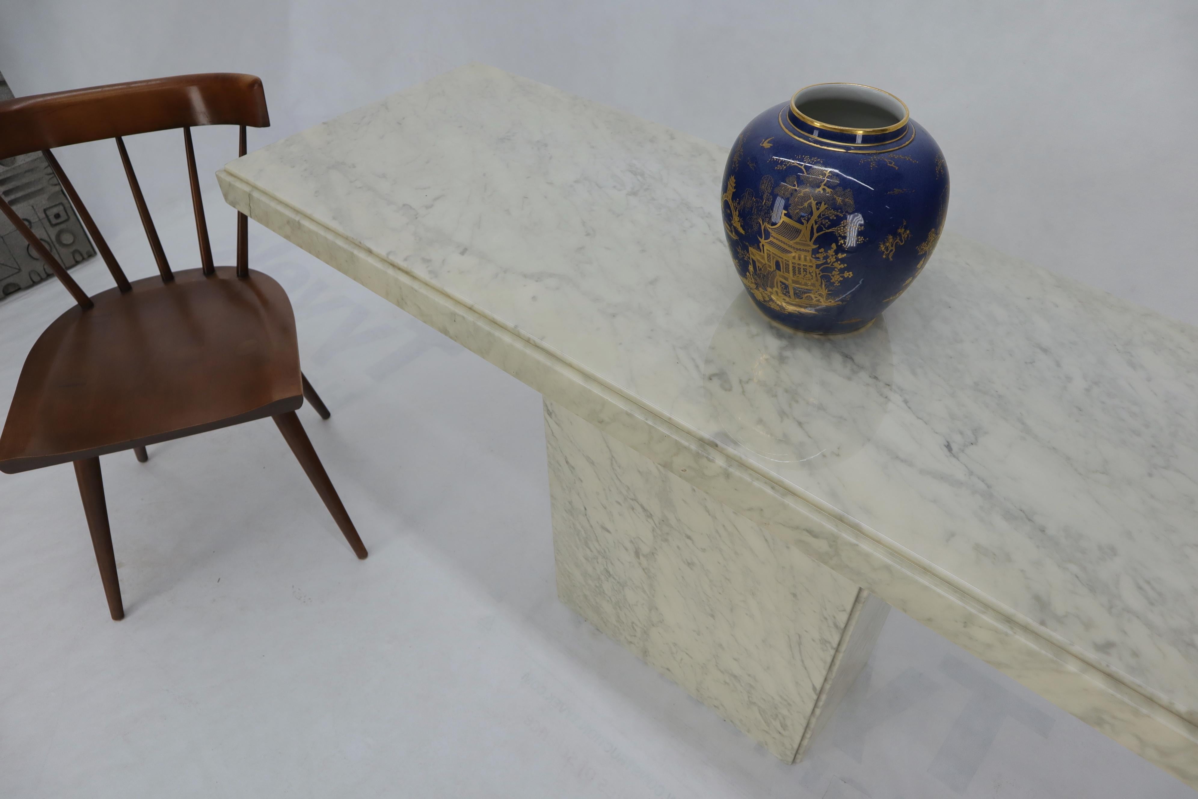 Rectangle White Marble Top Pedestal Base Console Sofa Table In Good Condition For Sale In Rockaway, NJ