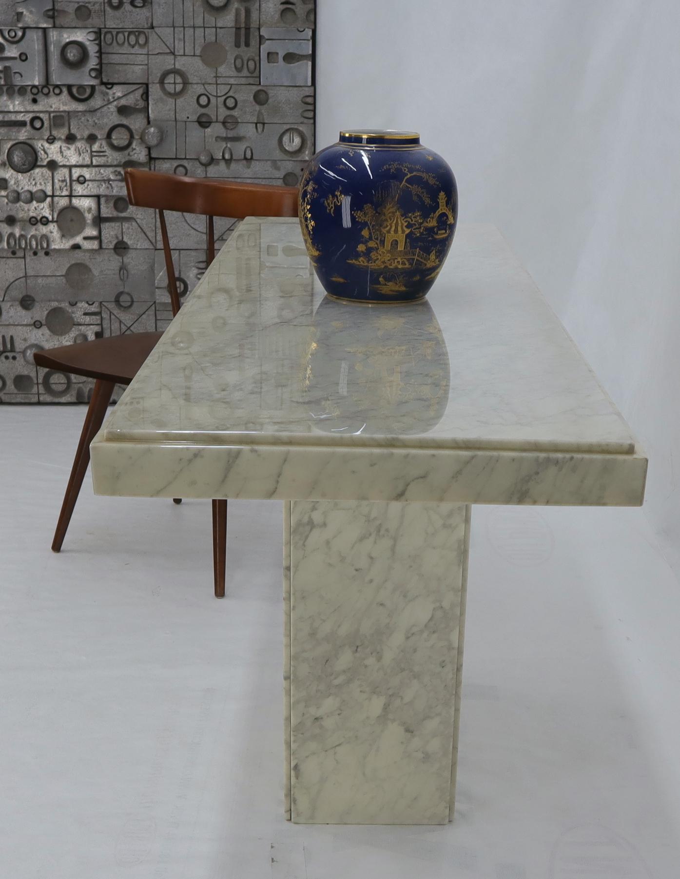 20th Century Rectangle White Marble Top Pedestal Base Console Sofa Table For Sale