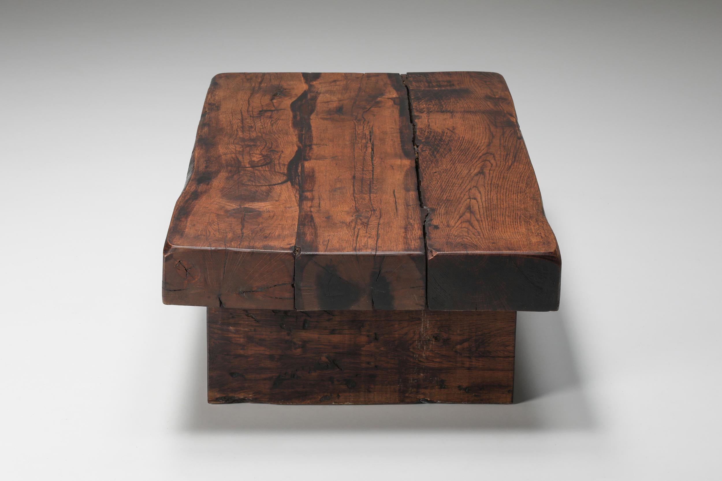 European Rectangual Wabi Sabi Coffee Table, Brutalist, Rustic, 1940's For Sale