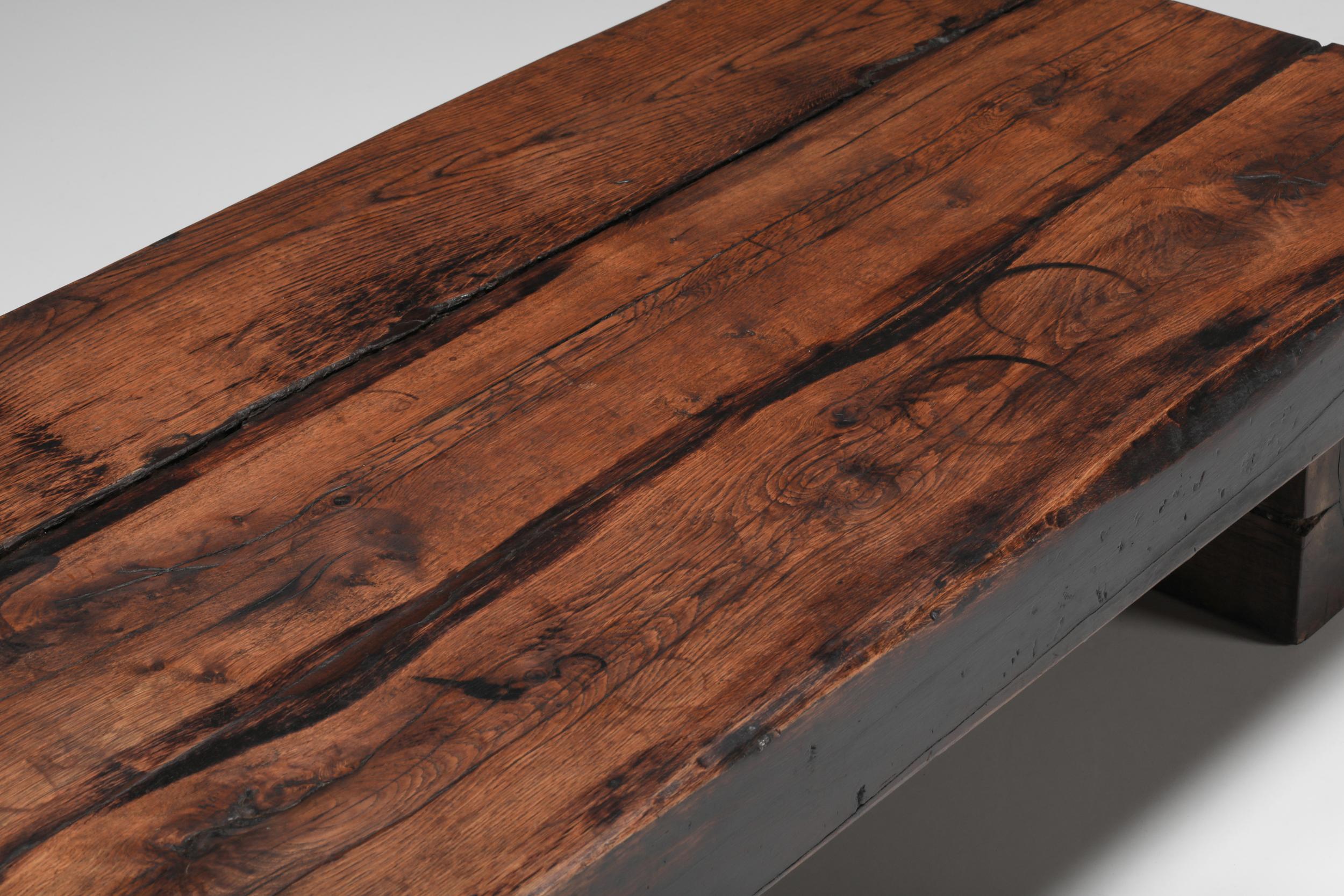 European Rectangual Wabi Sabi Coffee Table, Brutalist, Rustic, 1940's For Sale
