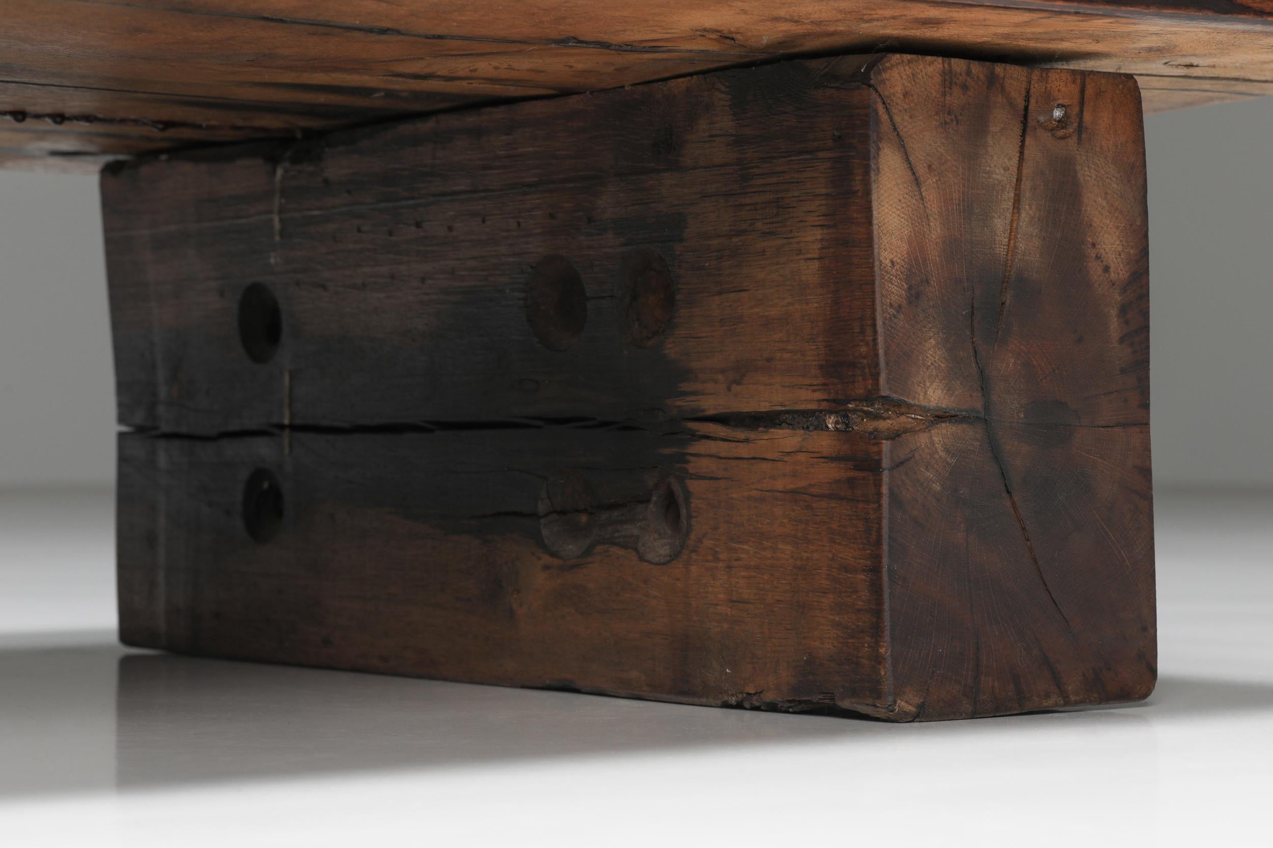 Wood Rectangual Wabi Sabi Coffee Table, Brutalist, Rustic, 1940's For Sale