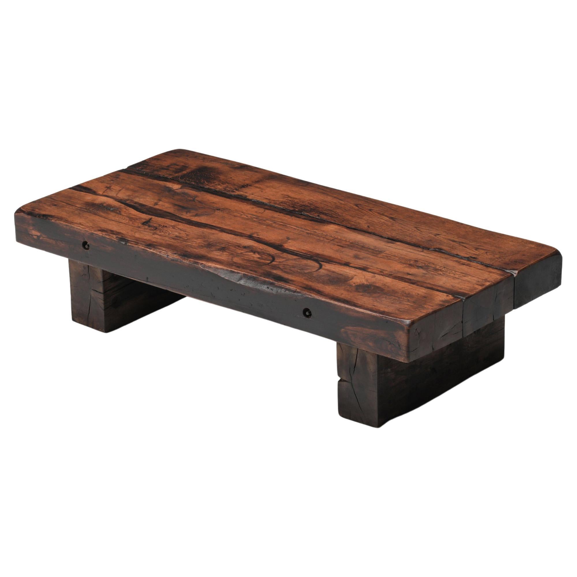 Table basse rectangulaire Wabi Sabi, brutaliste, rustique, années 1940 en vente