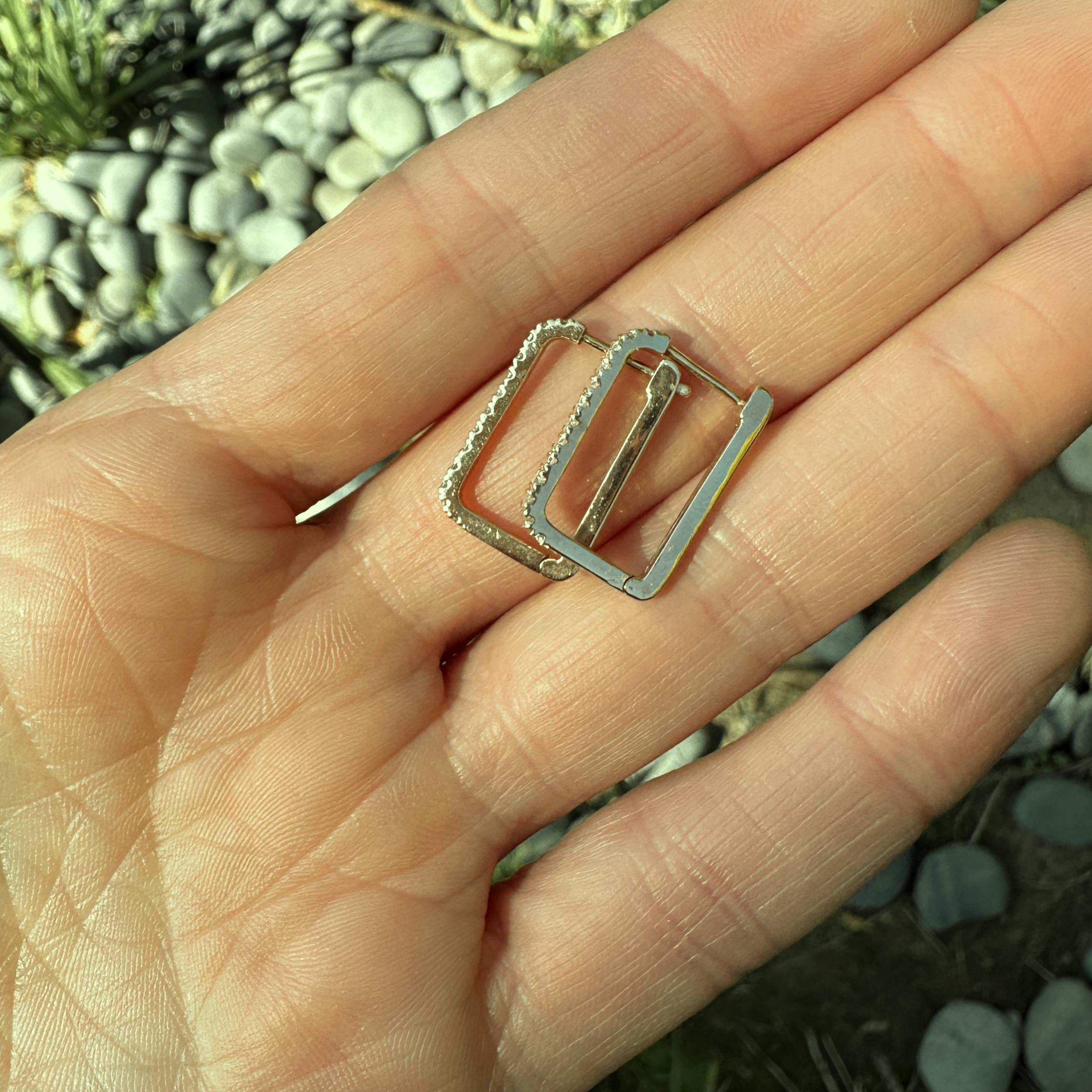 Rectangular 14 Karat Rose Gold & Diamond Hoop Earrings w Hinged Post Closures 4