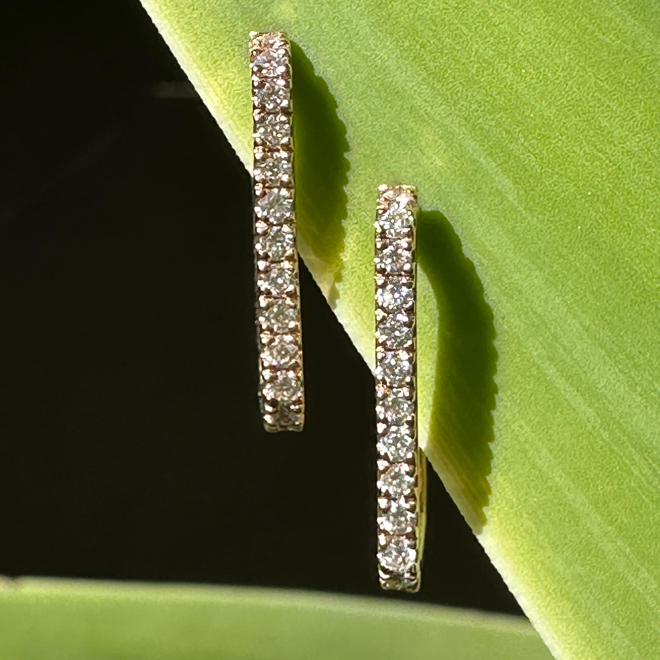Rectangular 14 Karat Rose Gold & Diamond Hoop Earrings w Hinged Post Closures In New Condition In Sherman Oaks, CA