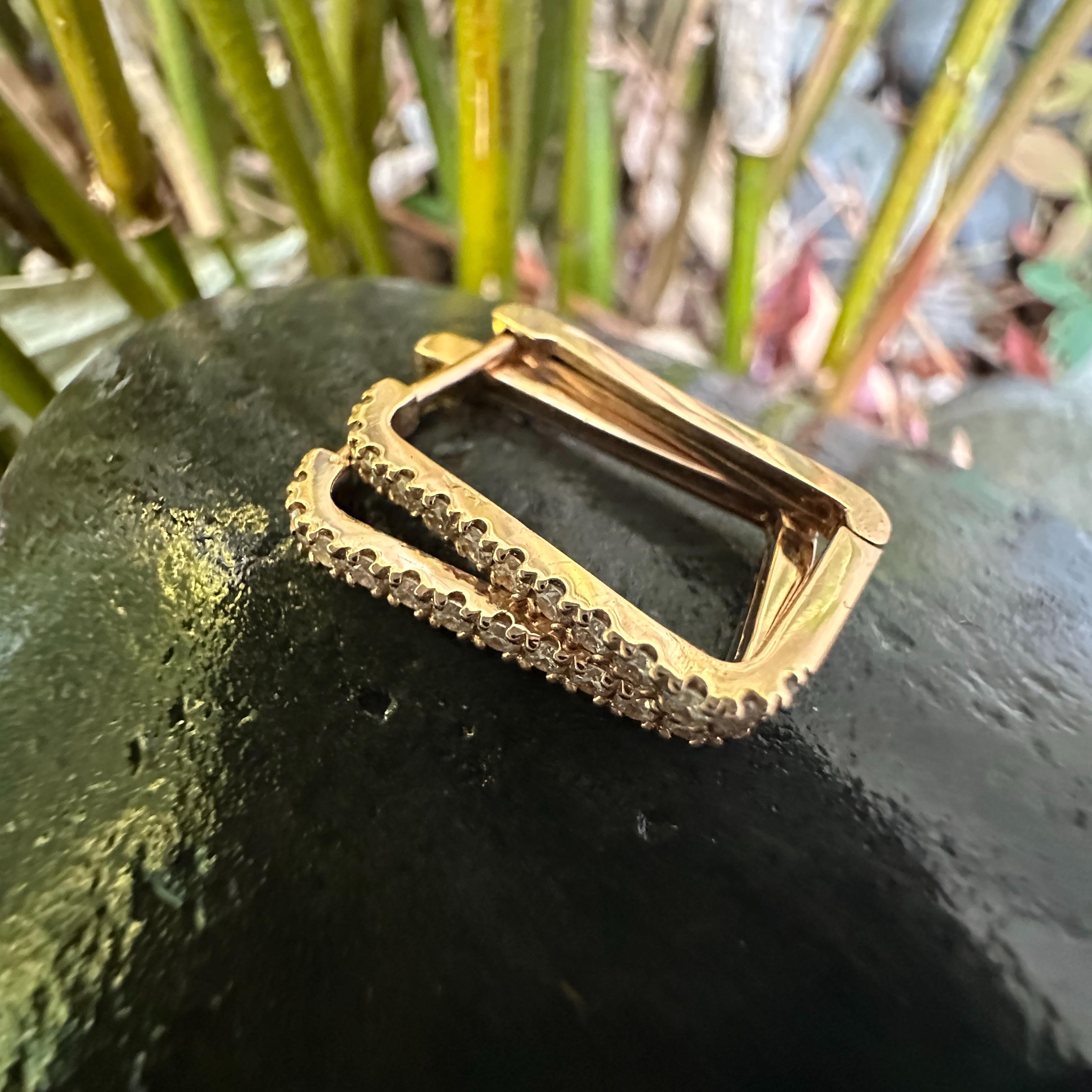 Rectangular 14 Karat Rose Gold & Diamond Hoop Earrings w Hinged Post Closures 2