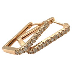 Rectangular 14 Karat Rose Gold & Diamond Hoop Earrings w Hinged Post Closures