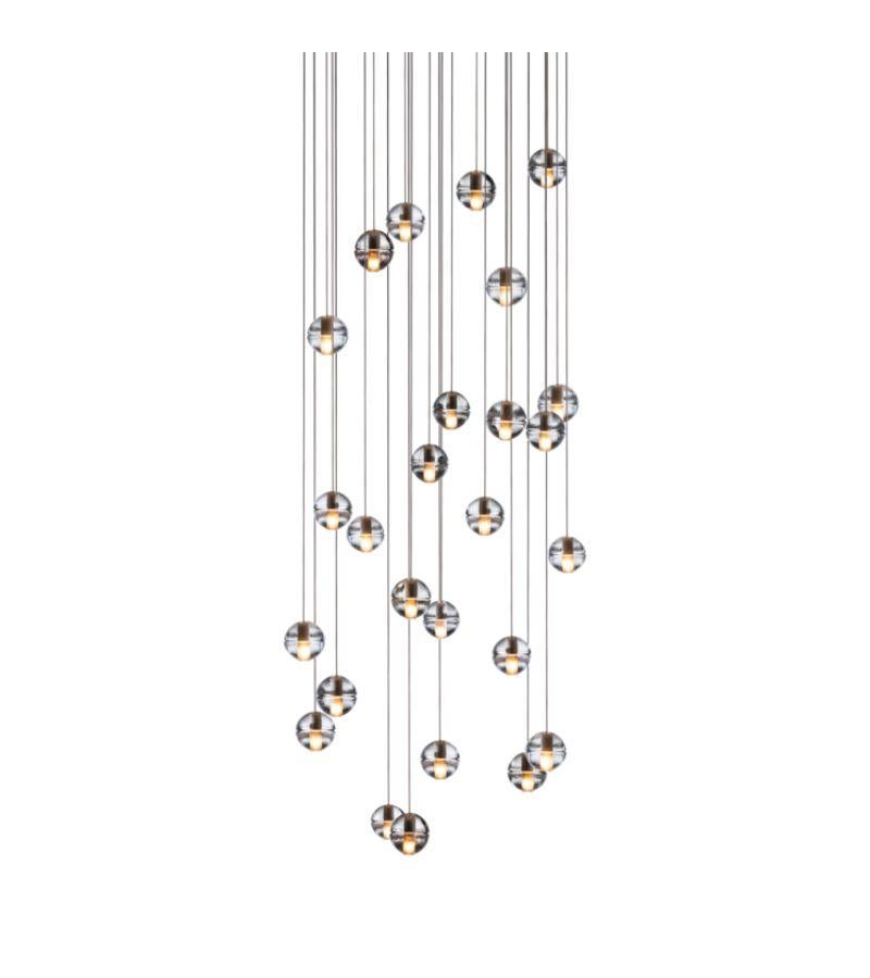 Rectangular 14.26 chandelier lamp by Bocci
Dimensions: D 33.5 x W 100 x H 300 cm 
Materials: Brushed nickel, Cast glass, blown borosilicate glass, braided metal coaxial cable, electrical components, white powder-coated canopy.
Available in