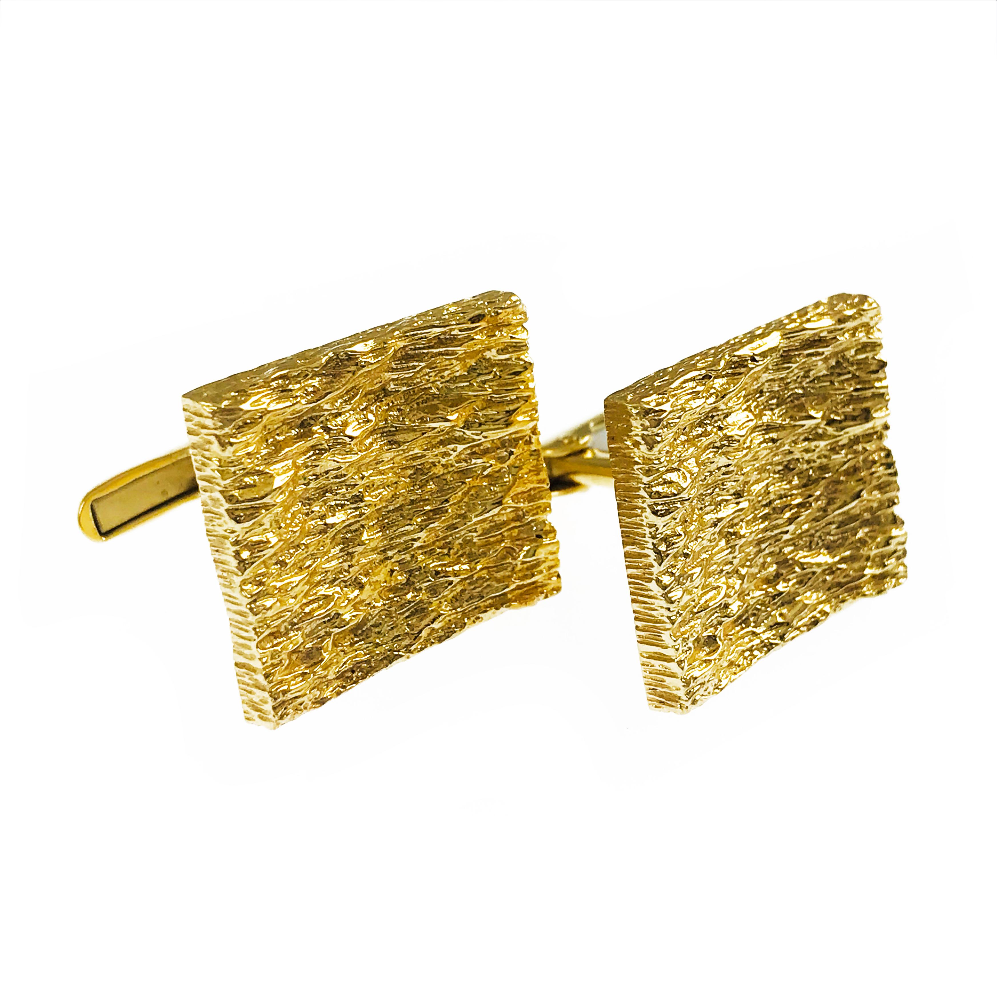 Rectangular 14 Karat Gold Cufflinks For Sale