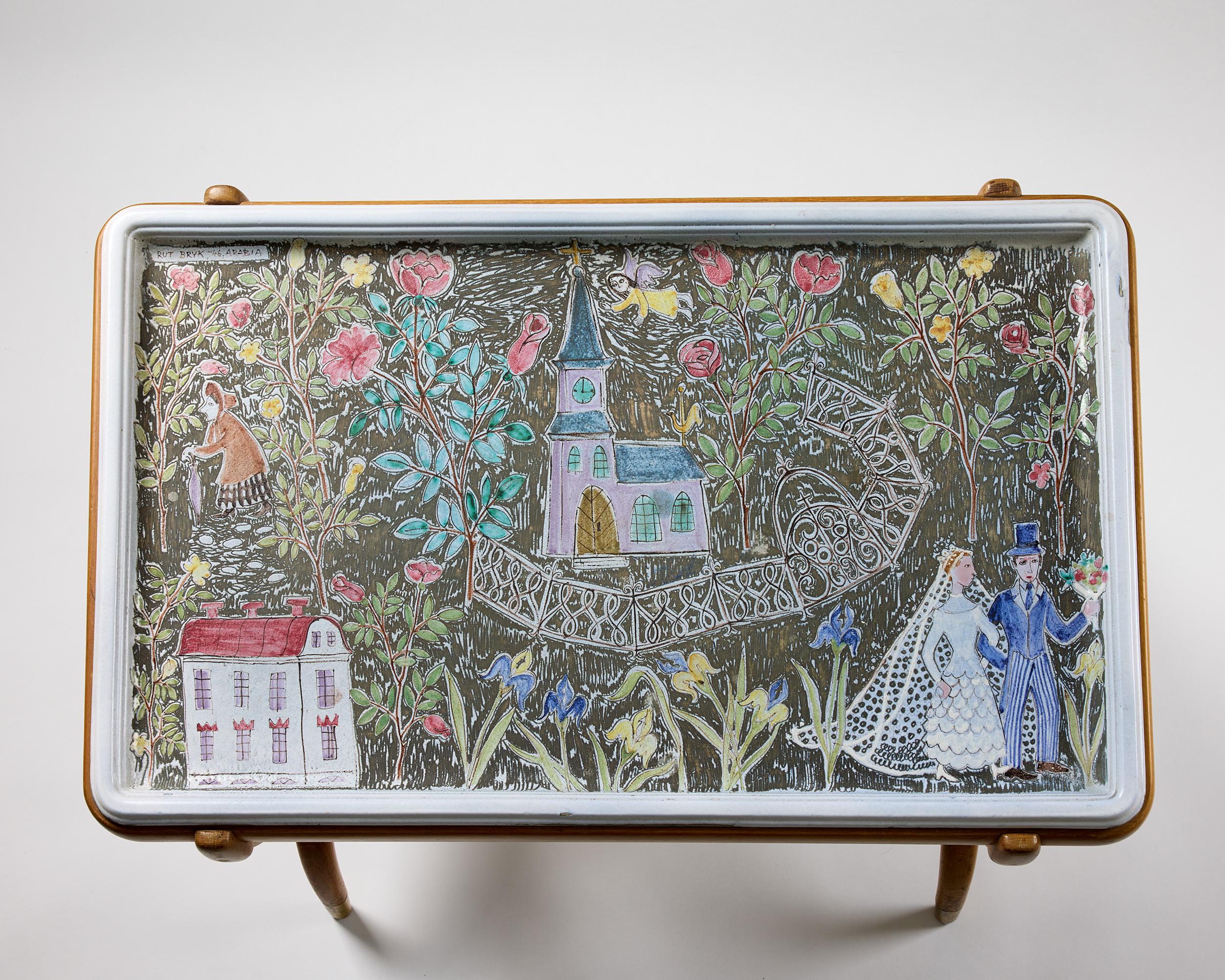 Mesa bandeja rectangular de los años 40 con tapa de cerámica, de Rut Bryk para Arabia of Finland en venta 2