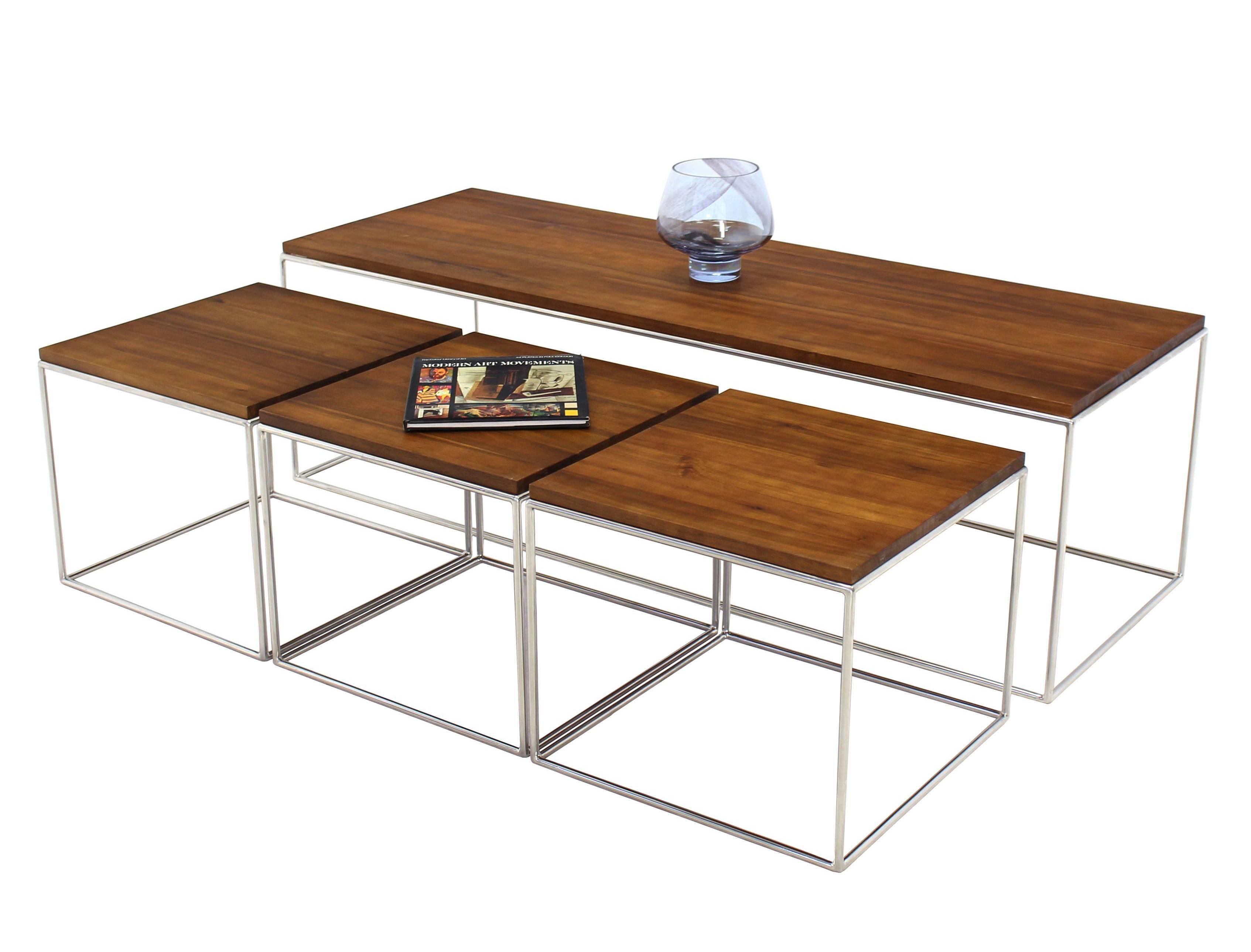 Mid-Century Modern Rectangular 4 Pieces Nesting Solid Stainless Chrome Legs Coffee Table For Sale