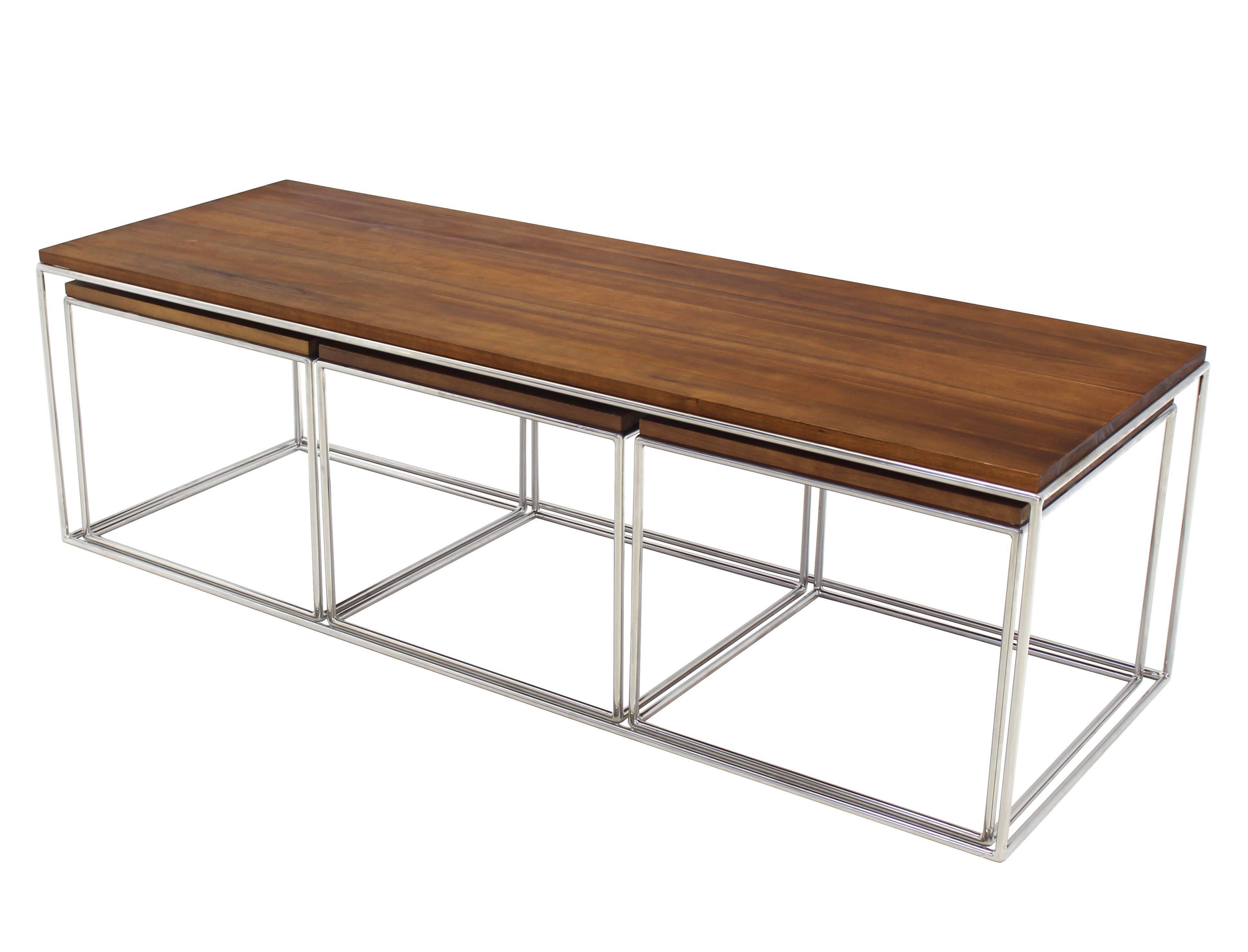 American Rectangular 4 Pieces Nesting Solid Stainless Chrome Legs Coffee Table For Sale