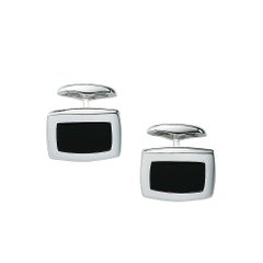 Rechteckige Manschettenknöpfe aus 925er Sterlingsilber mit schwarzem Onyx, rhodiniert