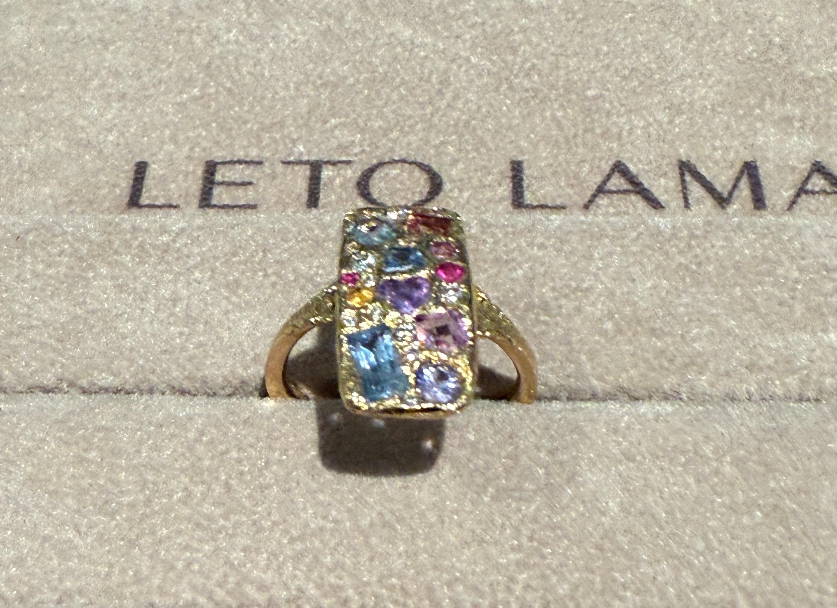 Anello Cocktail Leto Lama Arte Astratta 18Ct con Zaffiri e Diamanti in vendita 4