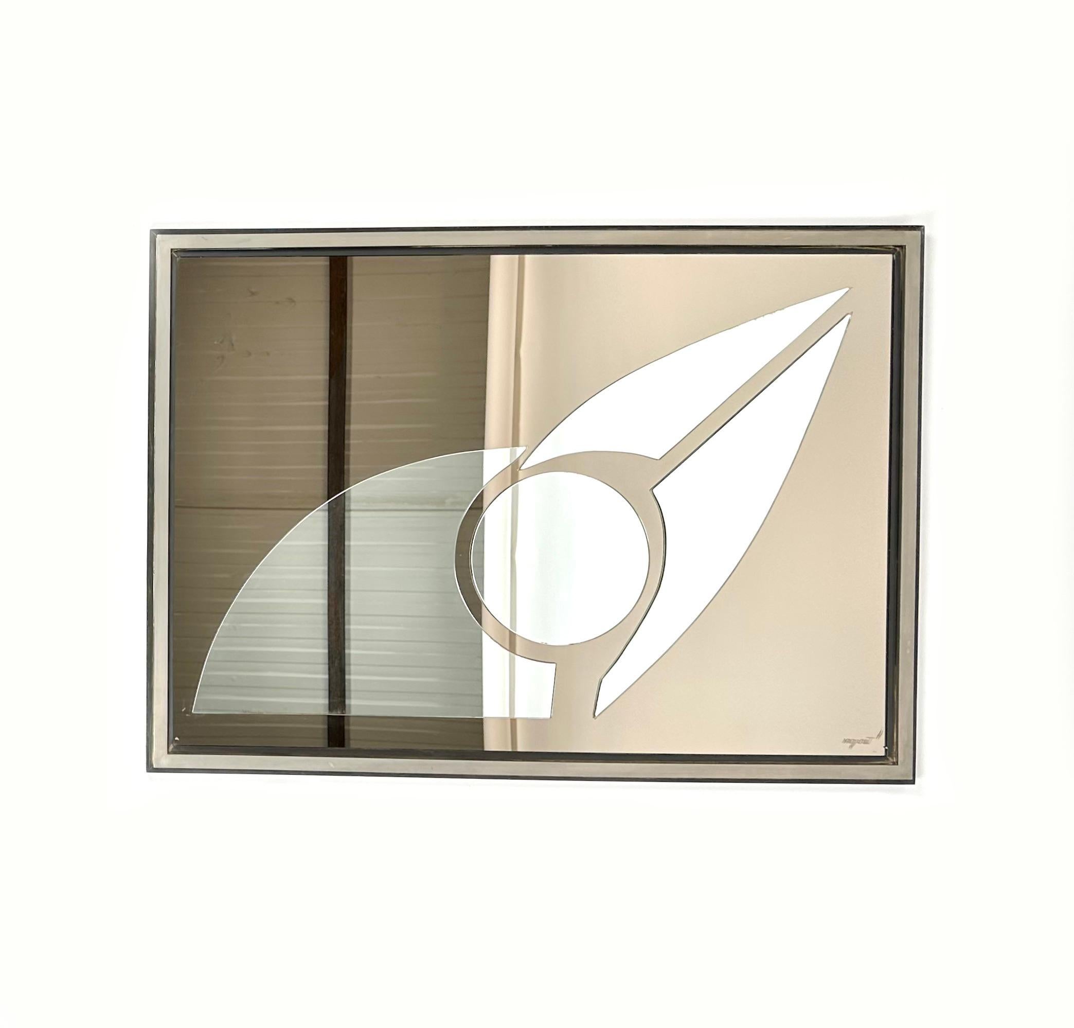 Metal Rectangular Abstract Wall Mirror by Romeo Rega for Nazaret, Italy 1970s For Sale