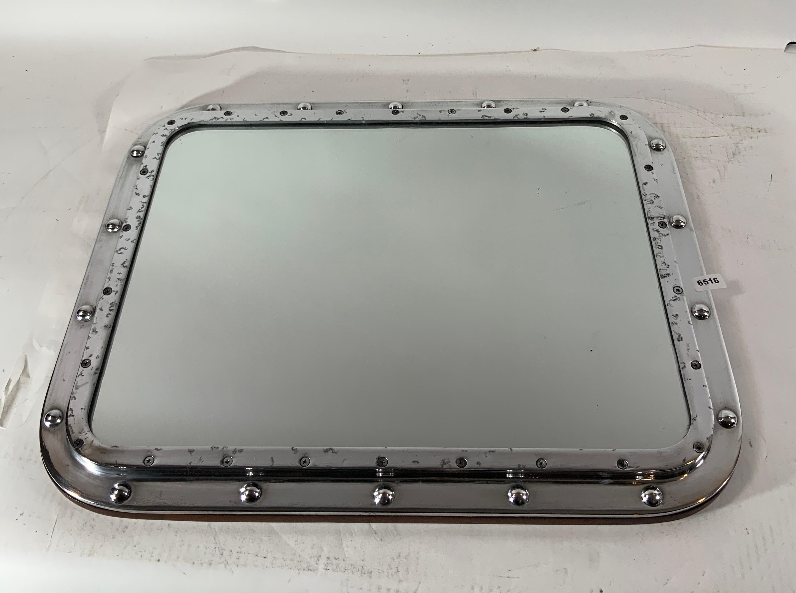 Late 20th Century Rectangular Aluminum Ship's Porthole Mirror For Sale