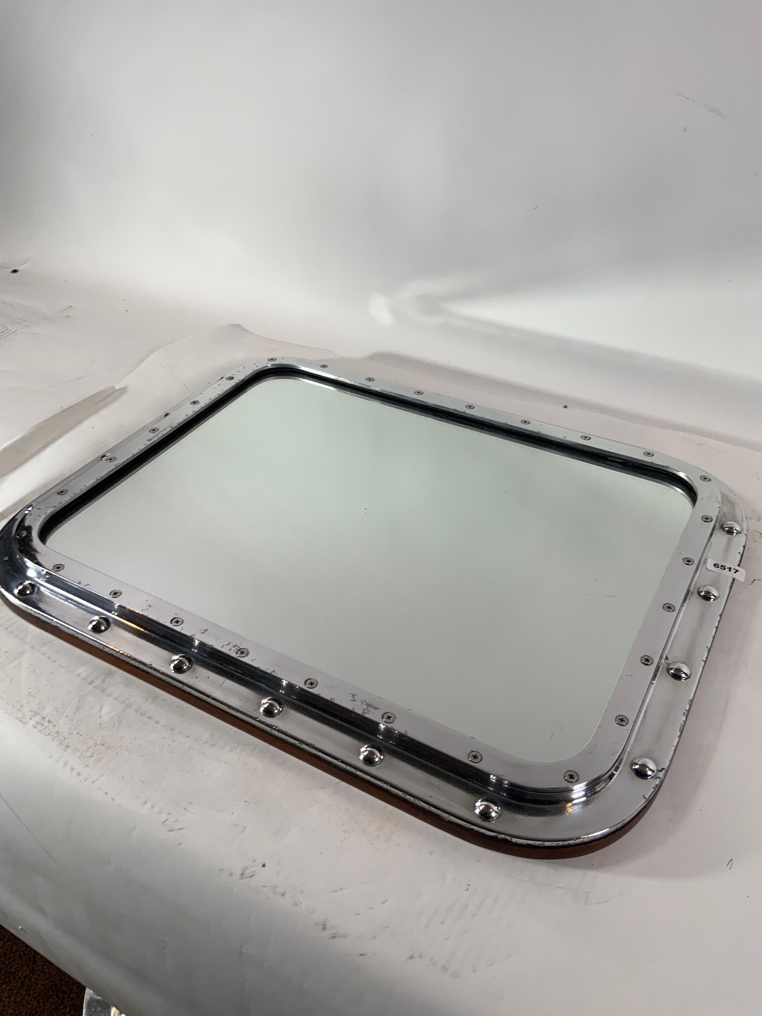 Rectangular Aluminum Ship's Porthole Mirror In Good Condition In Norwell, MA