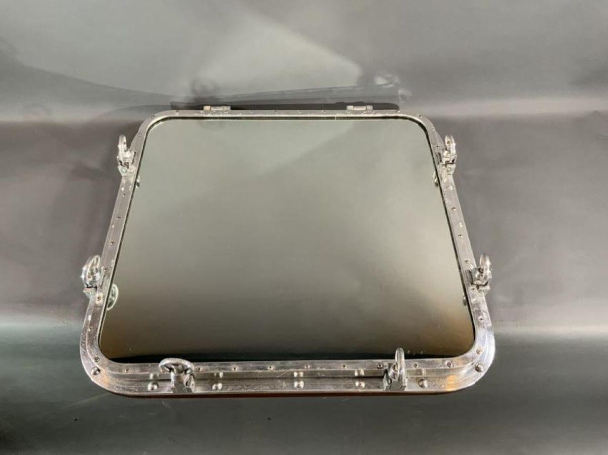 Mid-20th Century Rectangular Aluminum Ship's Porthole Mirror