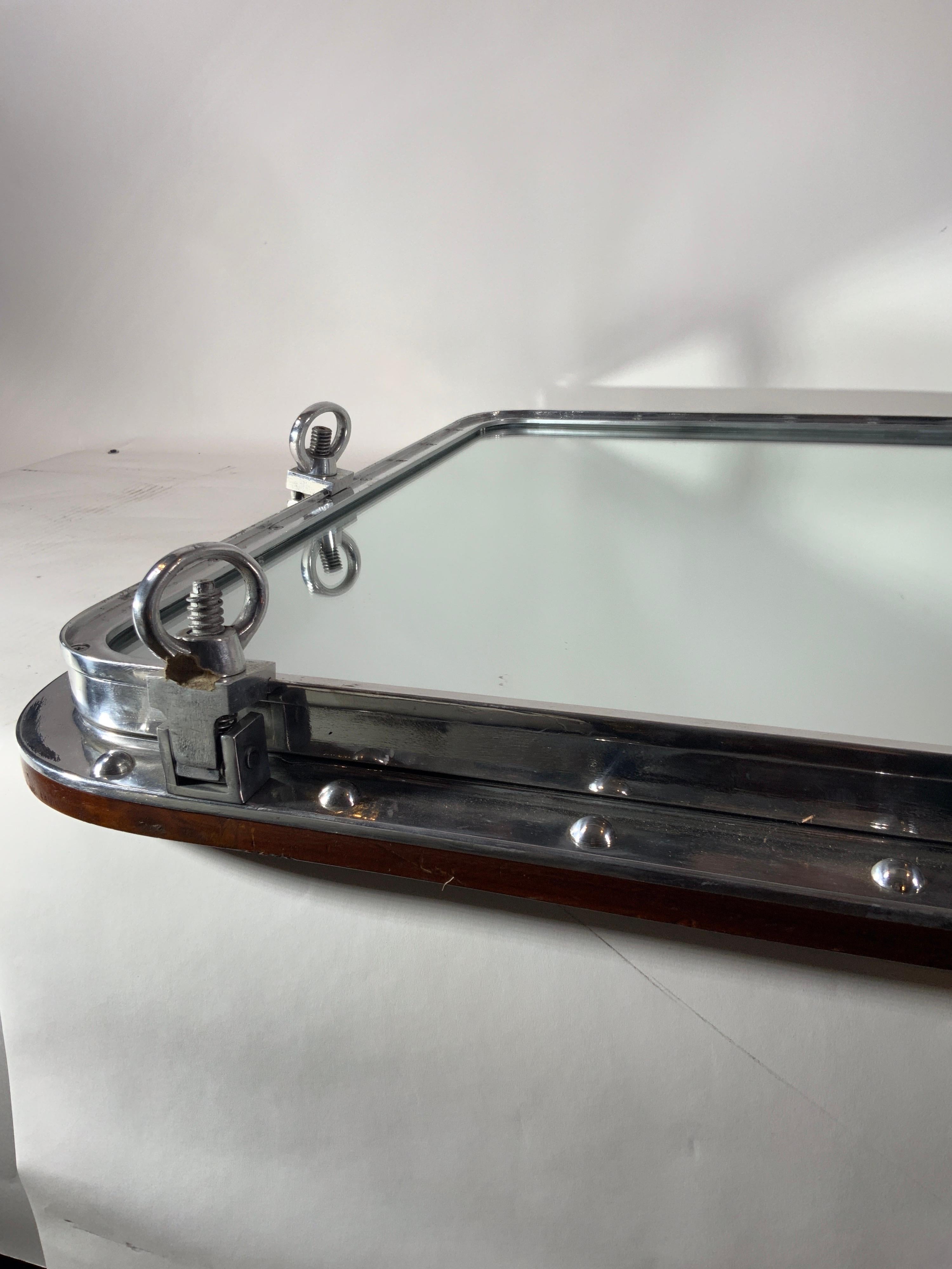 Rectangular Aluminum Ship's Porthole Mirror In Good Condition For Sale In Norwell, MA