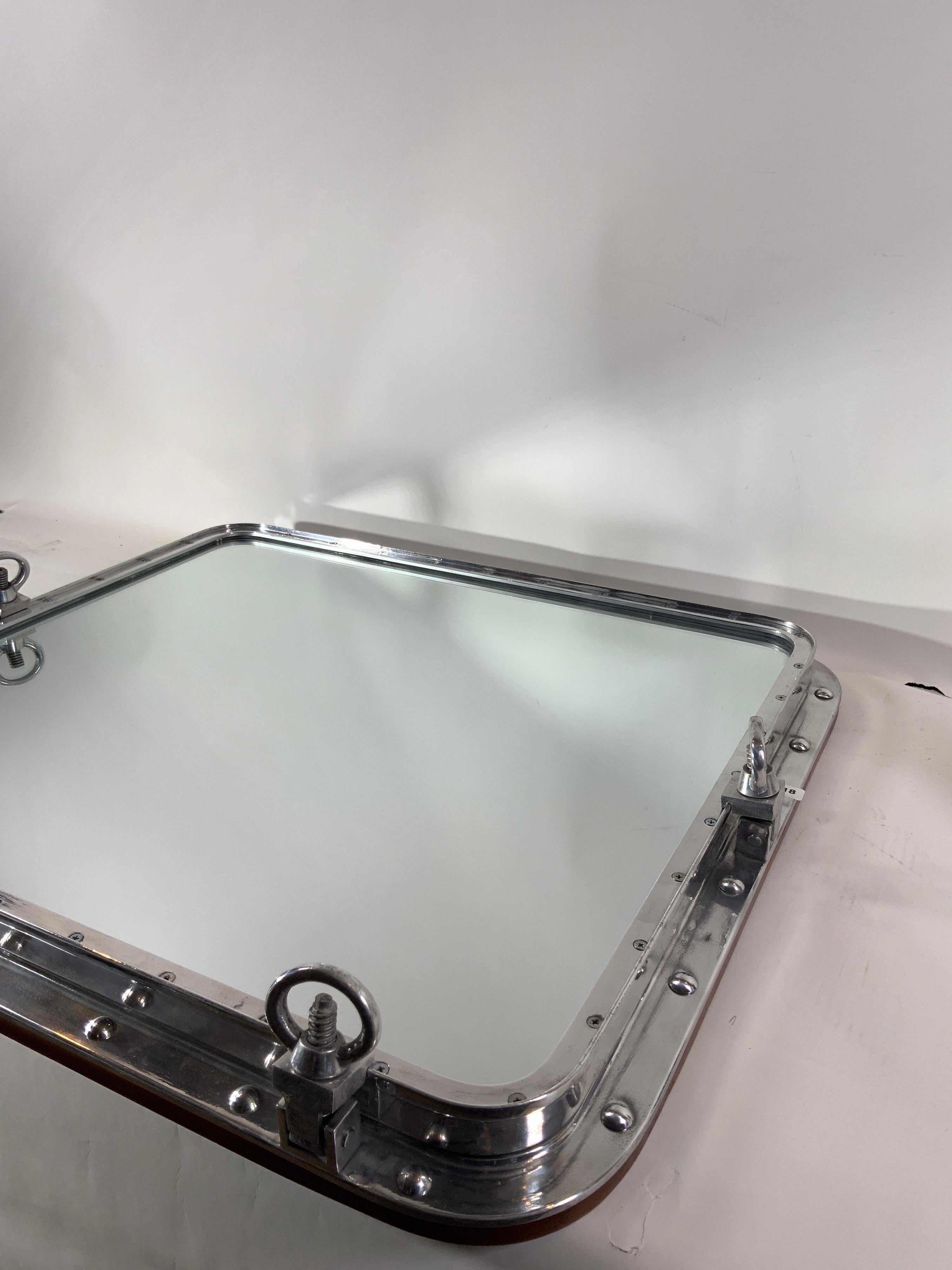 Late 20th Century Rectangular Aluminum Ship's Porthole Mirror