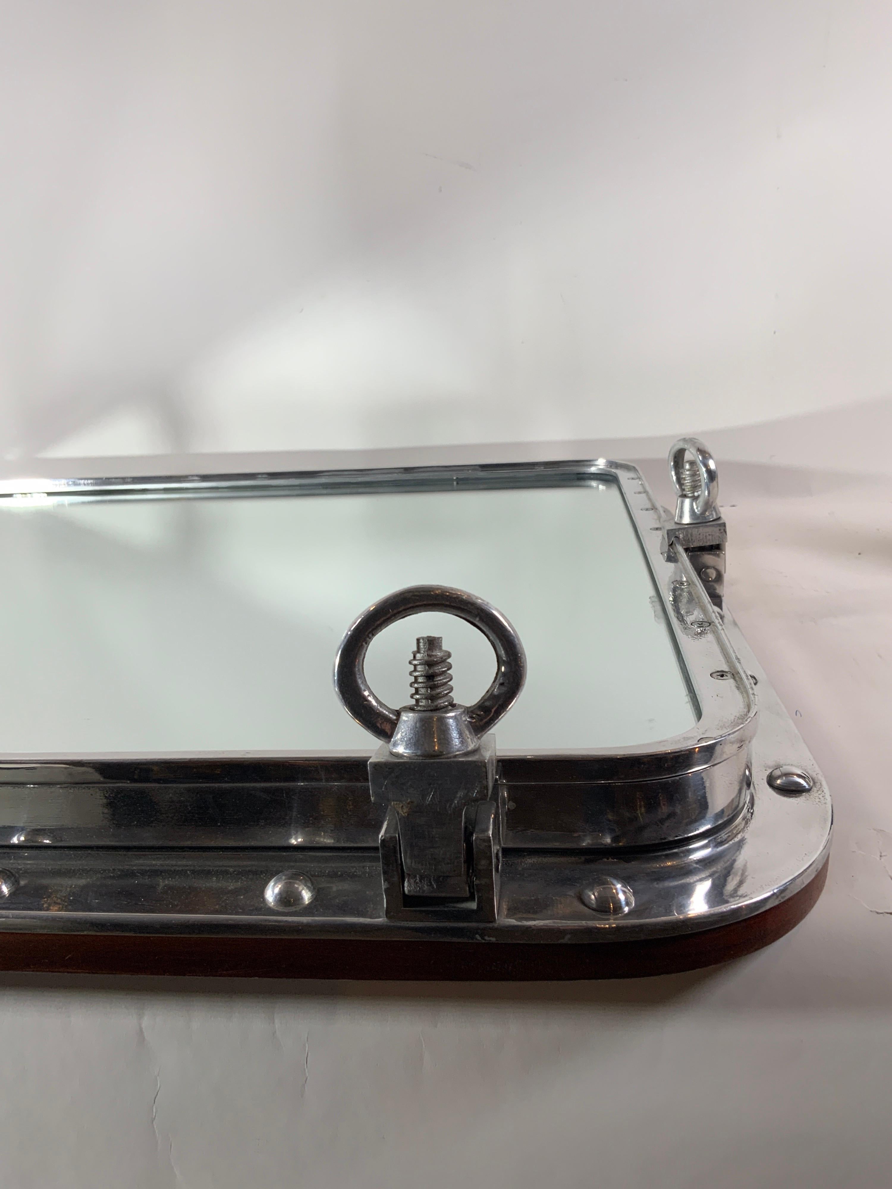 Rectangular Aluminum Ship's Porthole Mirror For Sale 1