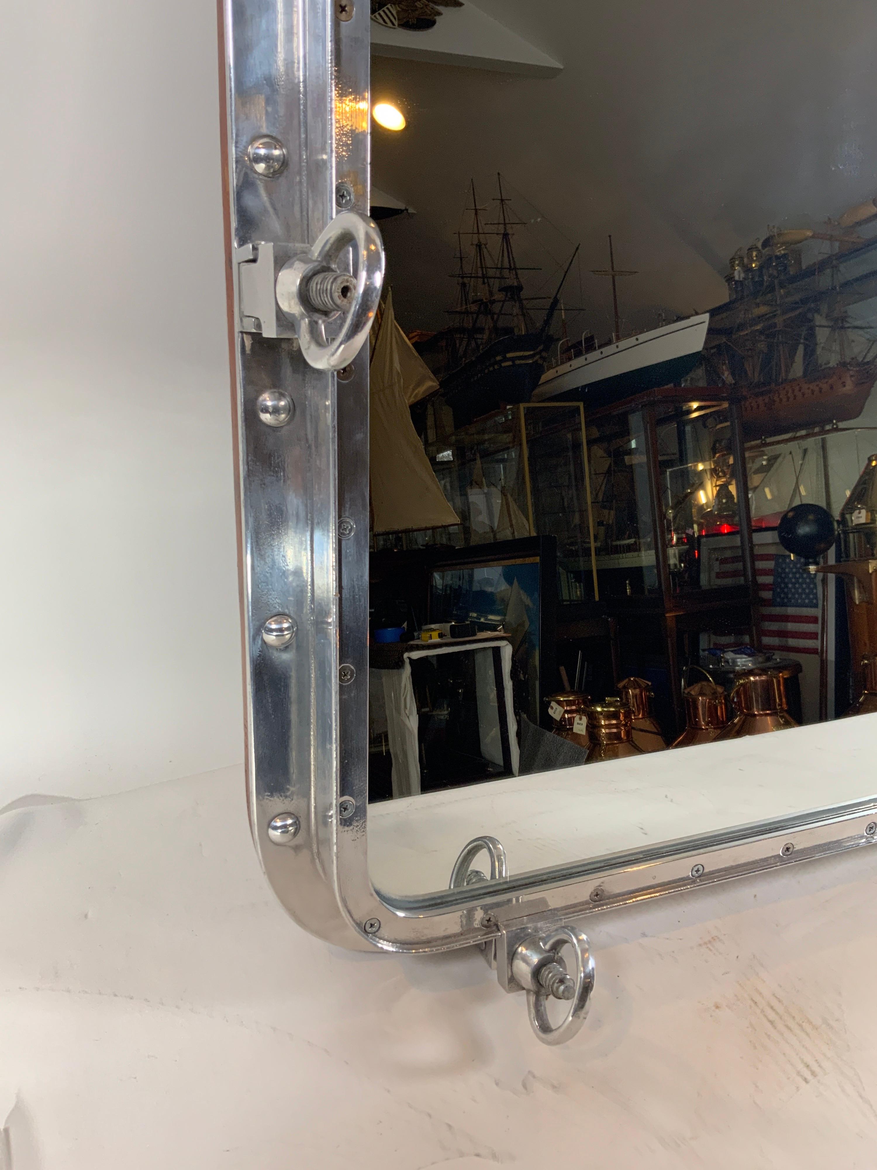 Rectangular Aluminum Ship's Porthole Mirror For Sale 2