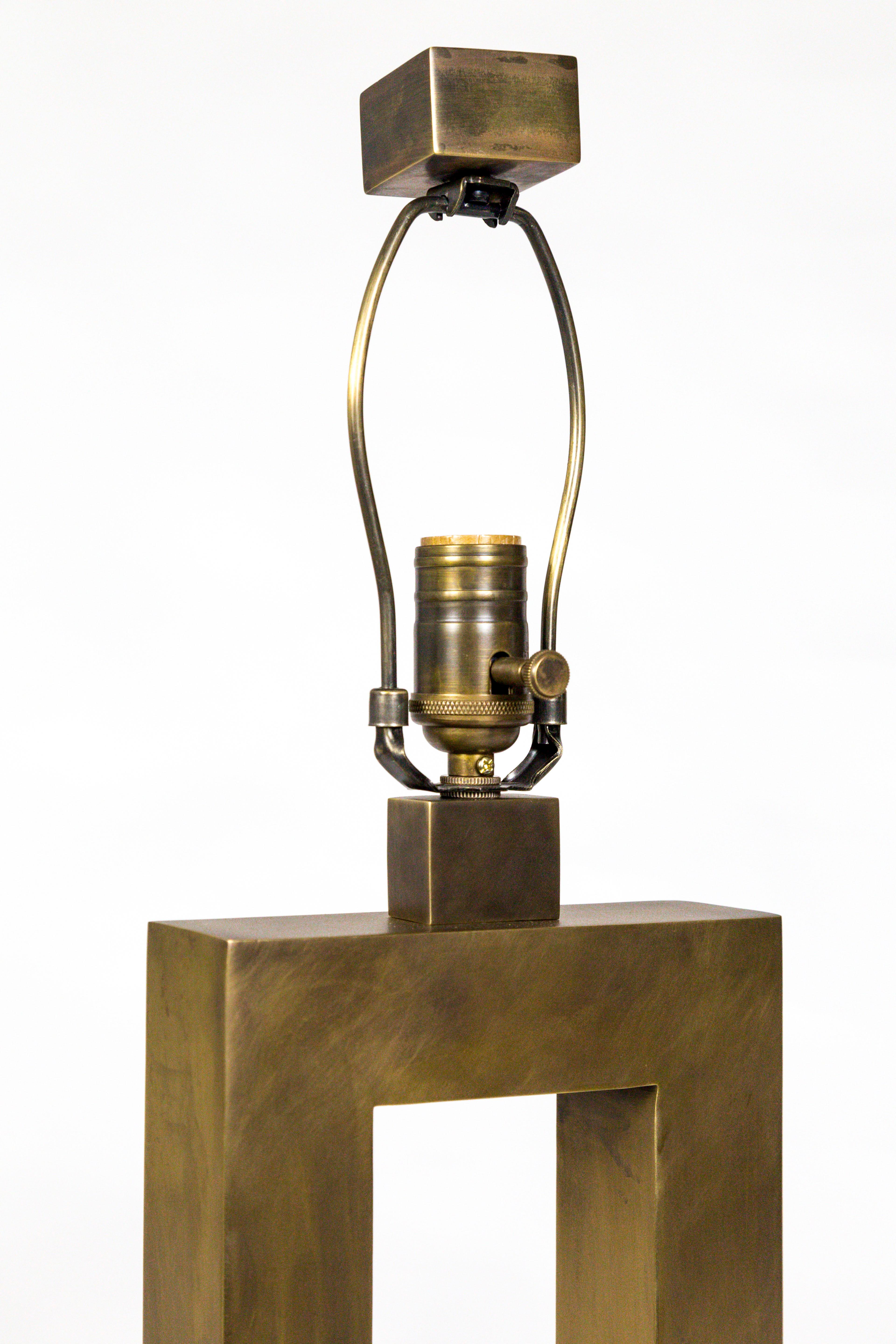 Rectangular Antiqued Brass Table Lamps, 'Pair' 2