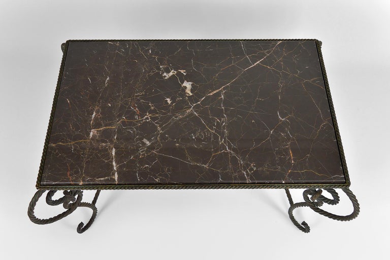 Rectangular Art Deco Coffee Table in Wrought Iron and Black Marble, France, 1940 For Sale 4