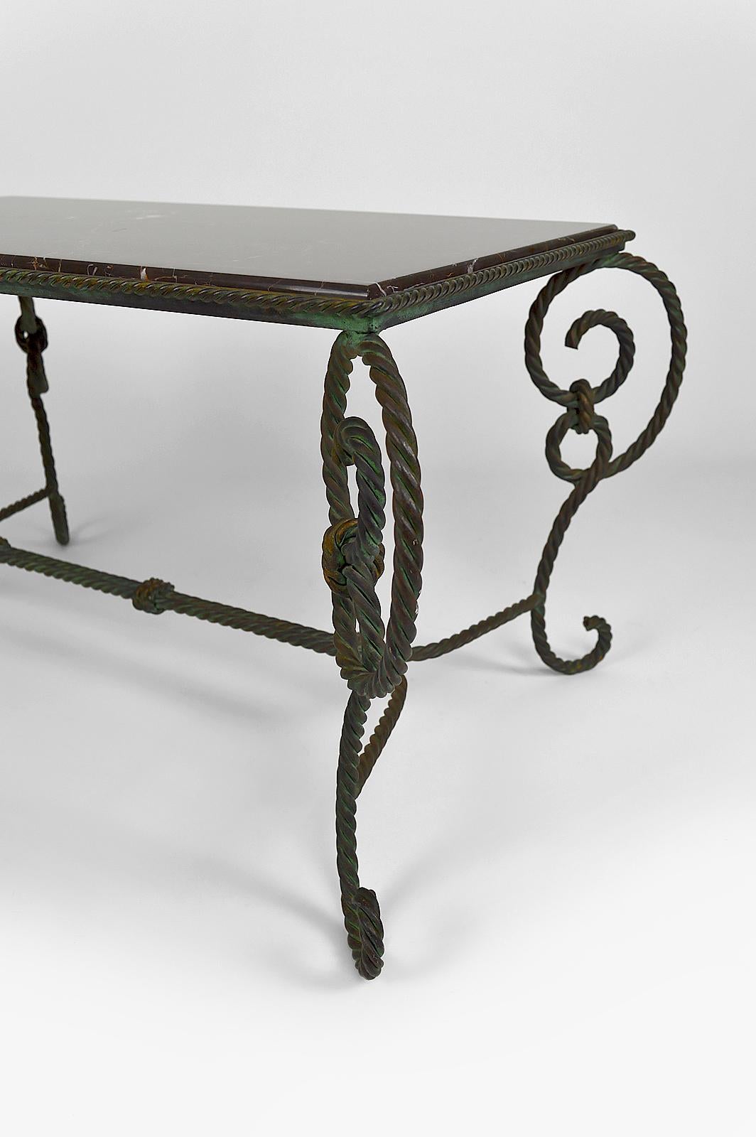 Rectangular Art Deco Coffee Table in Wrought Iron and Black Marble, France, 1940 12