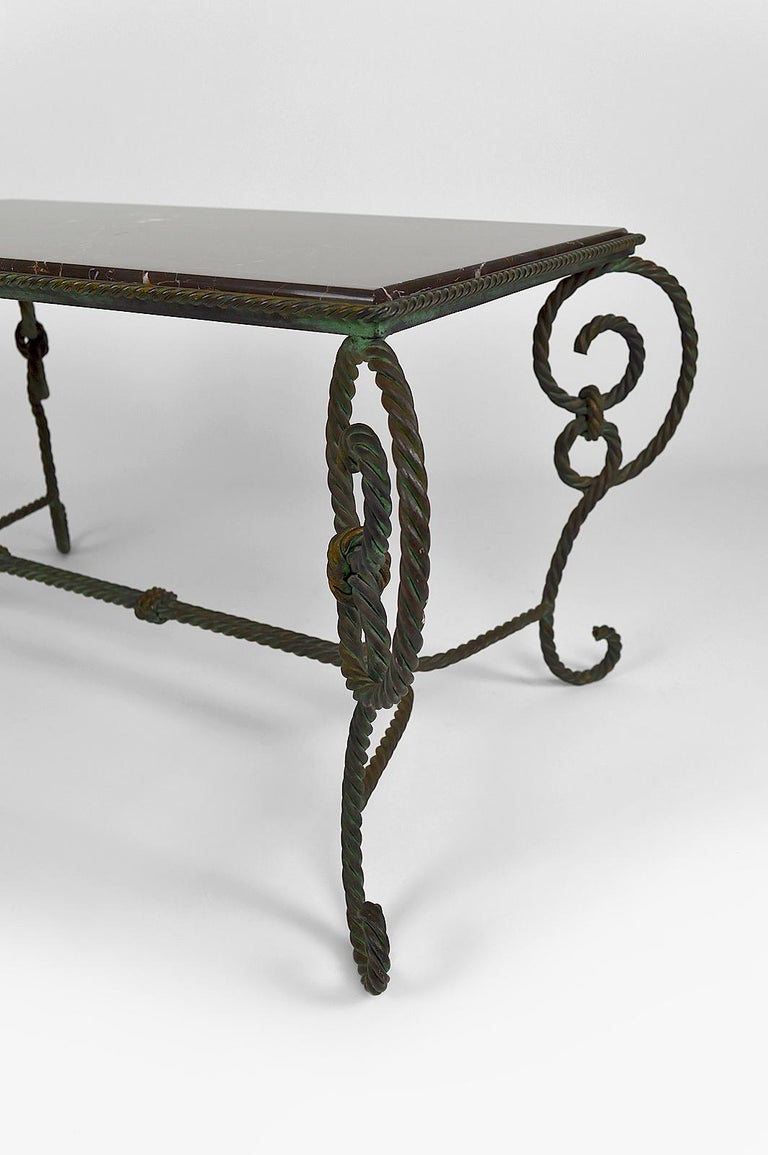 Rectangular Art Deco Coffee Table in Wrought Iron and Black Marble, France, 1940 For Sale 12