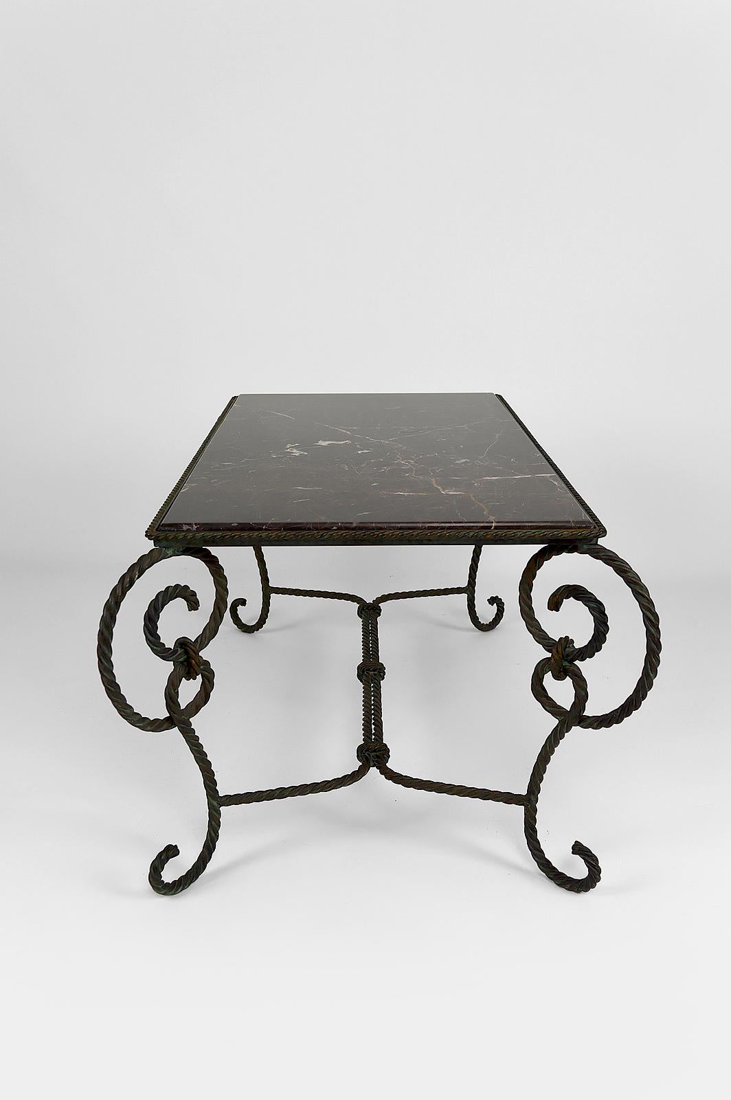 Rectangular Art Deco Coffee Table in Wrought Iron and Black Marble, France, 1940 2